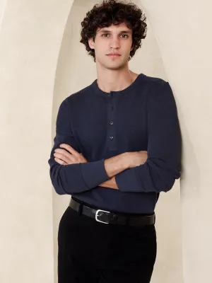 Double-Knit Henley T-Shirt Banana Republic