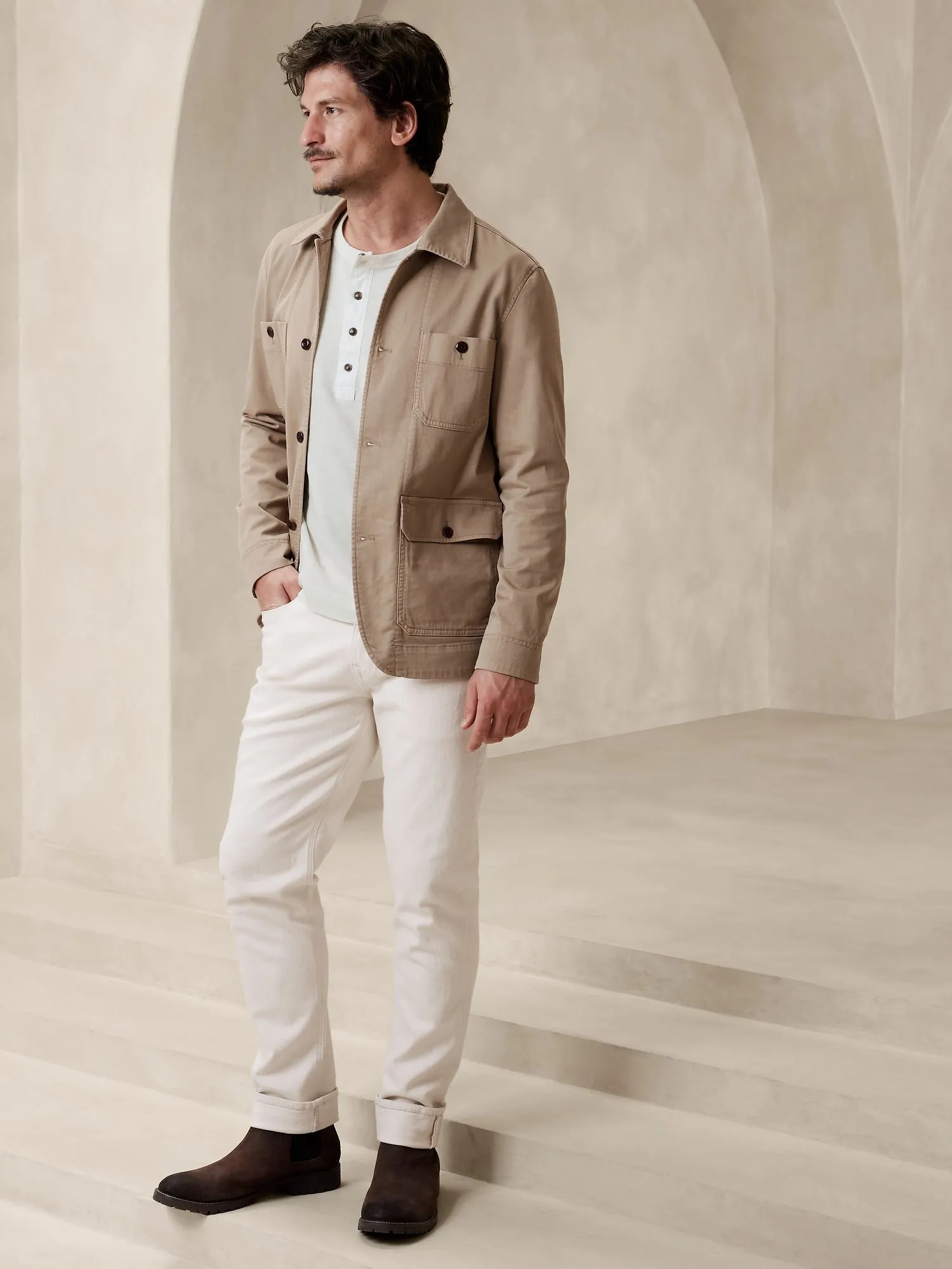 Double-Knit Henley T-Shirt Banana Republic