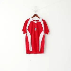 Dunlop Sport Men L Polo Shirt Red Shiny Vintage England Football Jersey Top