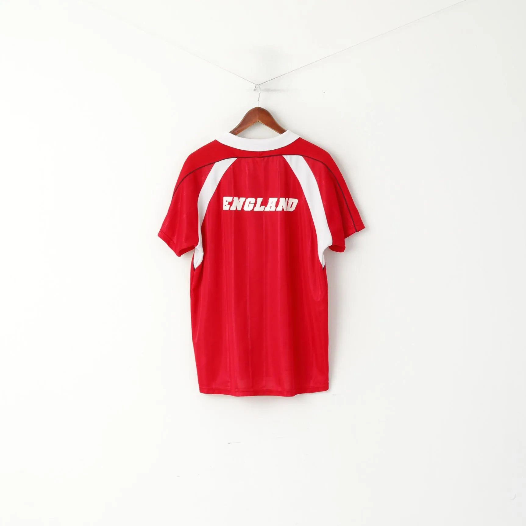Dunlop Sport Men L Polo Shirt Red Shiny Vintage England Football Jersey Top