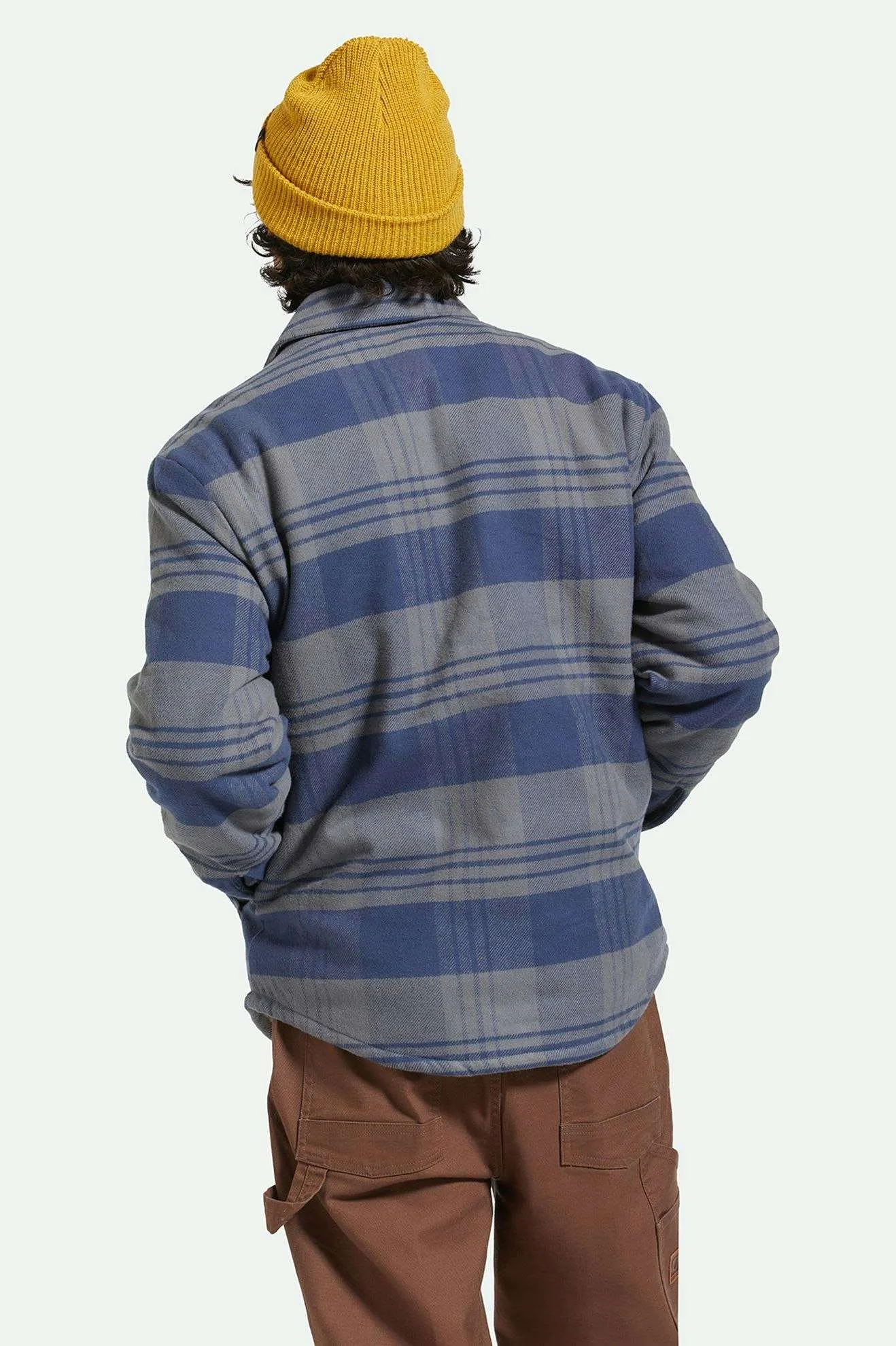 Durham Sherpa Lined Jacket - Washed Navy/Beige Plaid Brixton