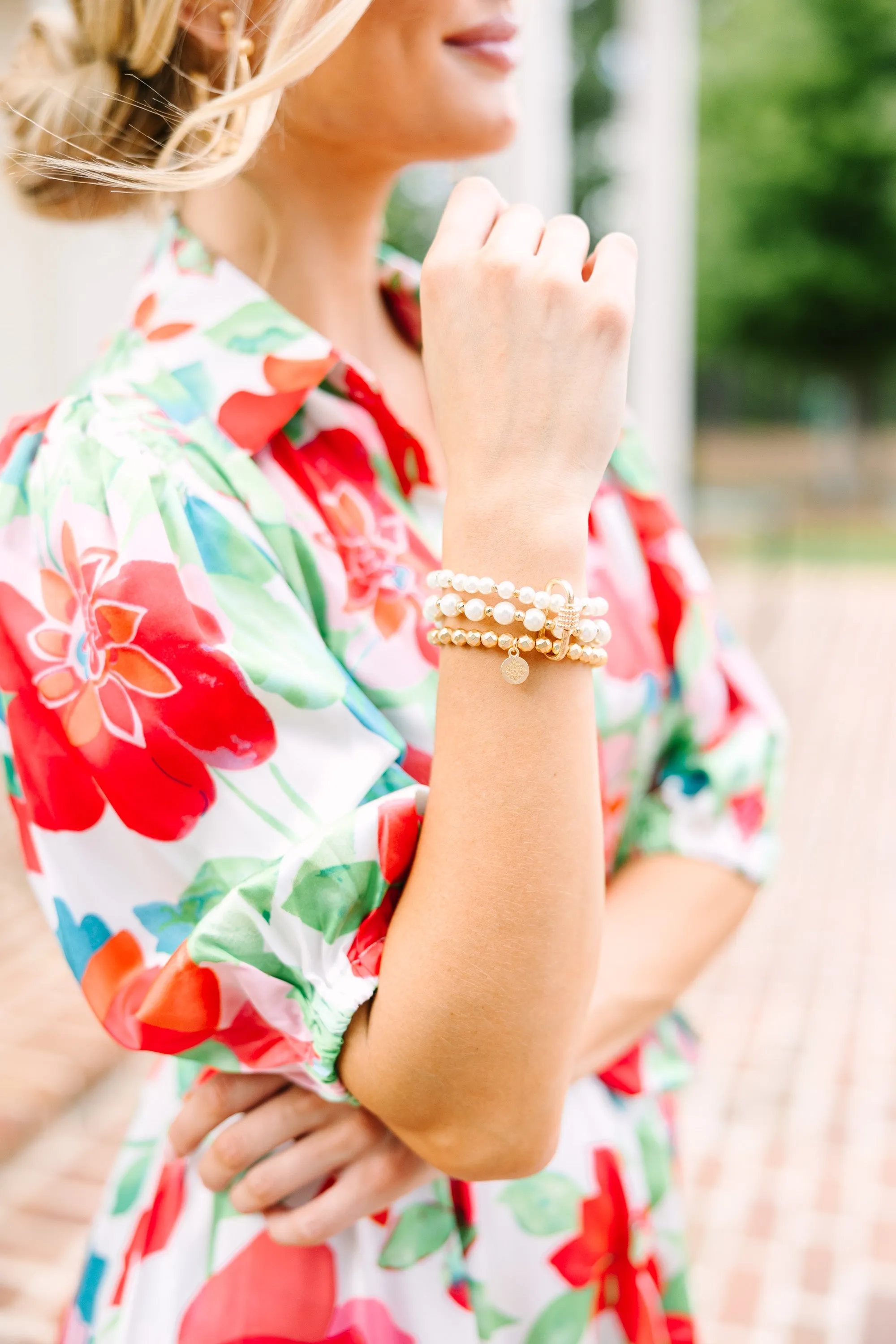 Ease On By White Pearl Beaded Bracelet Set