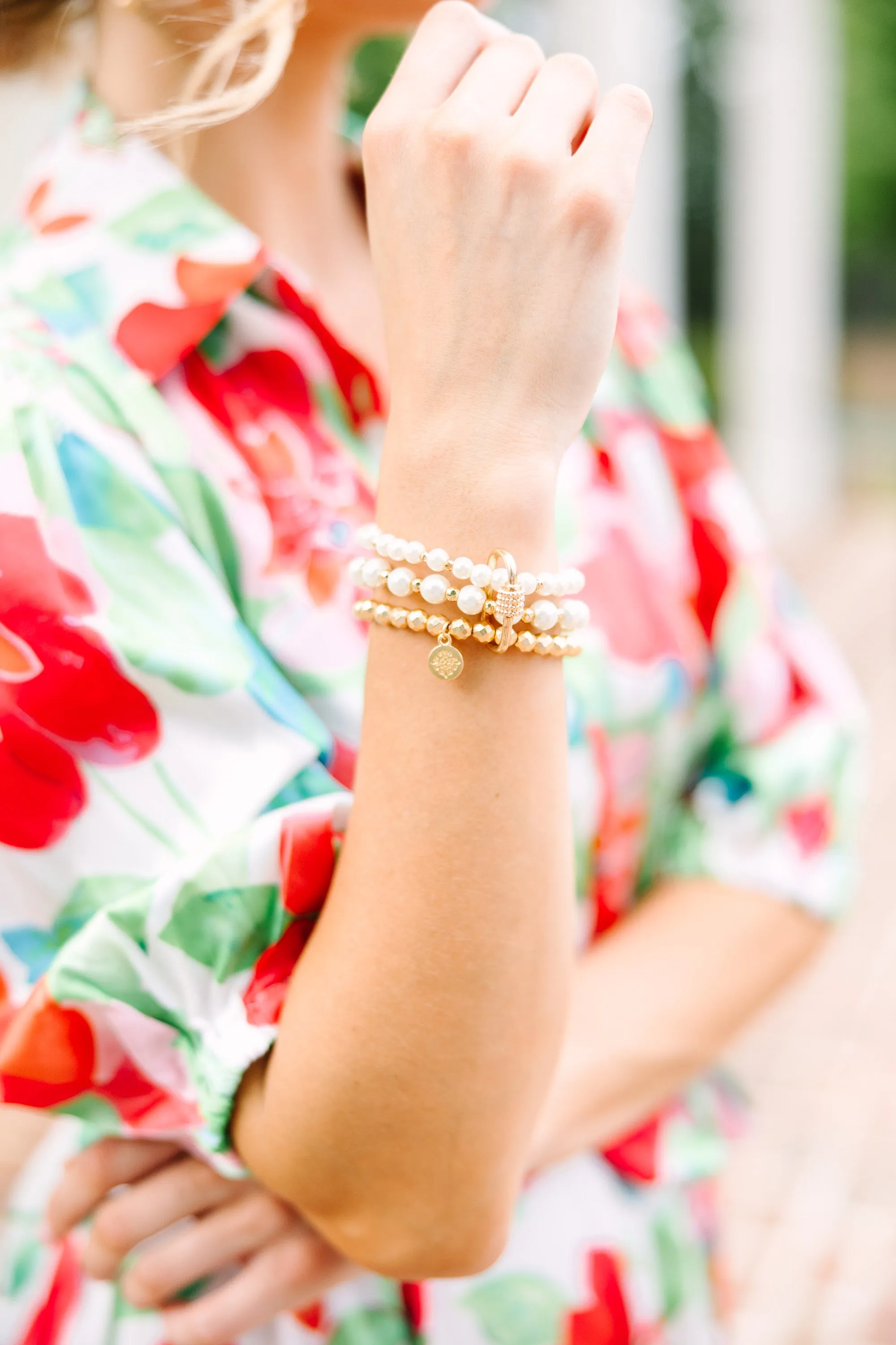 Ease On By White Pearl Beaded Bracelet Set