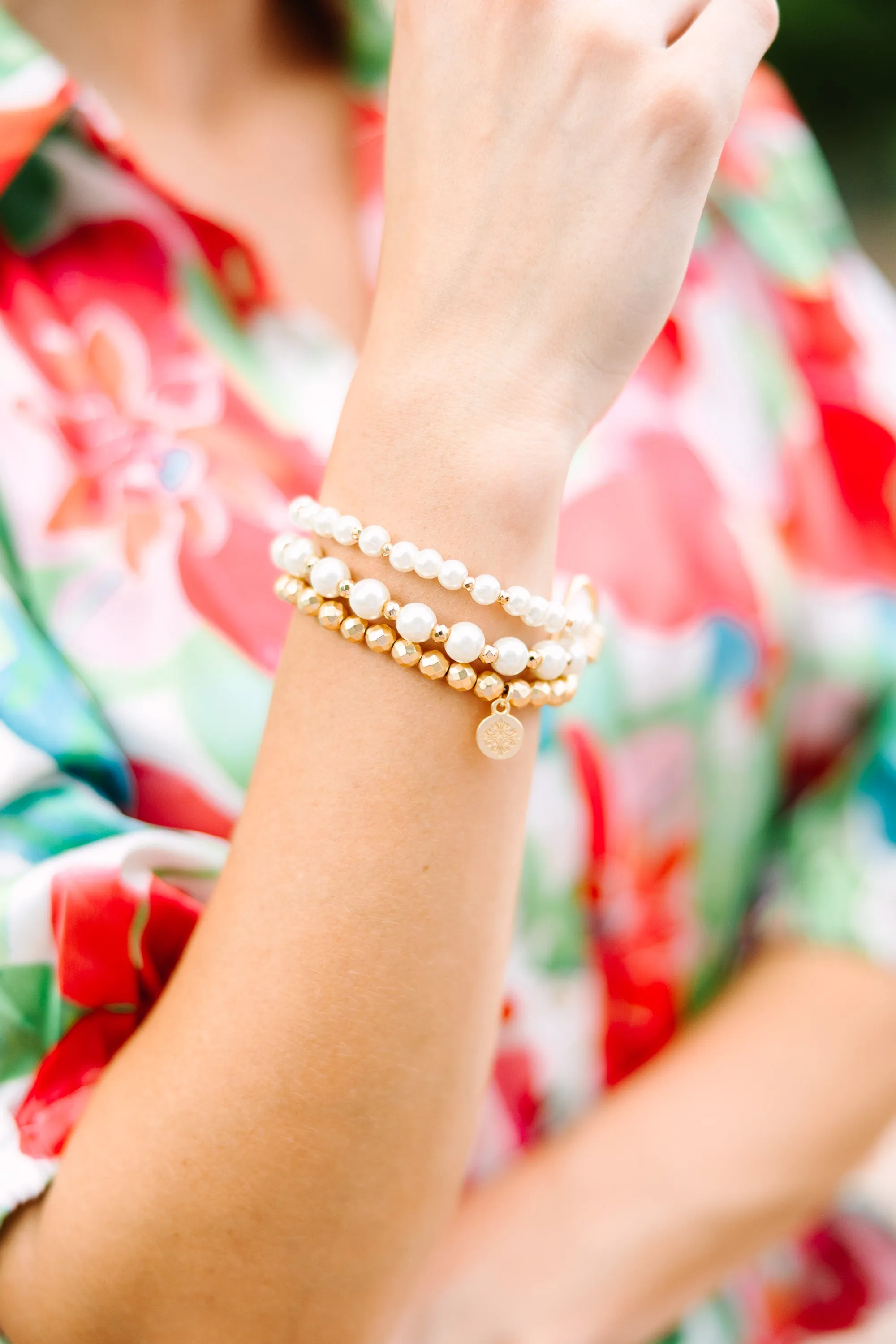 Ease On By White Pearl Beaded Bracelet Set