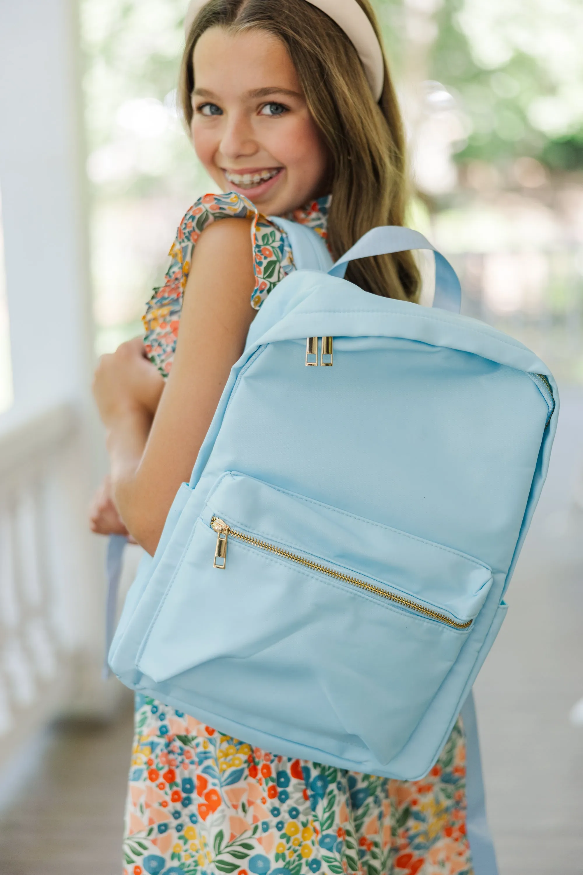 Easy Going Light Blue Varsity Backpack