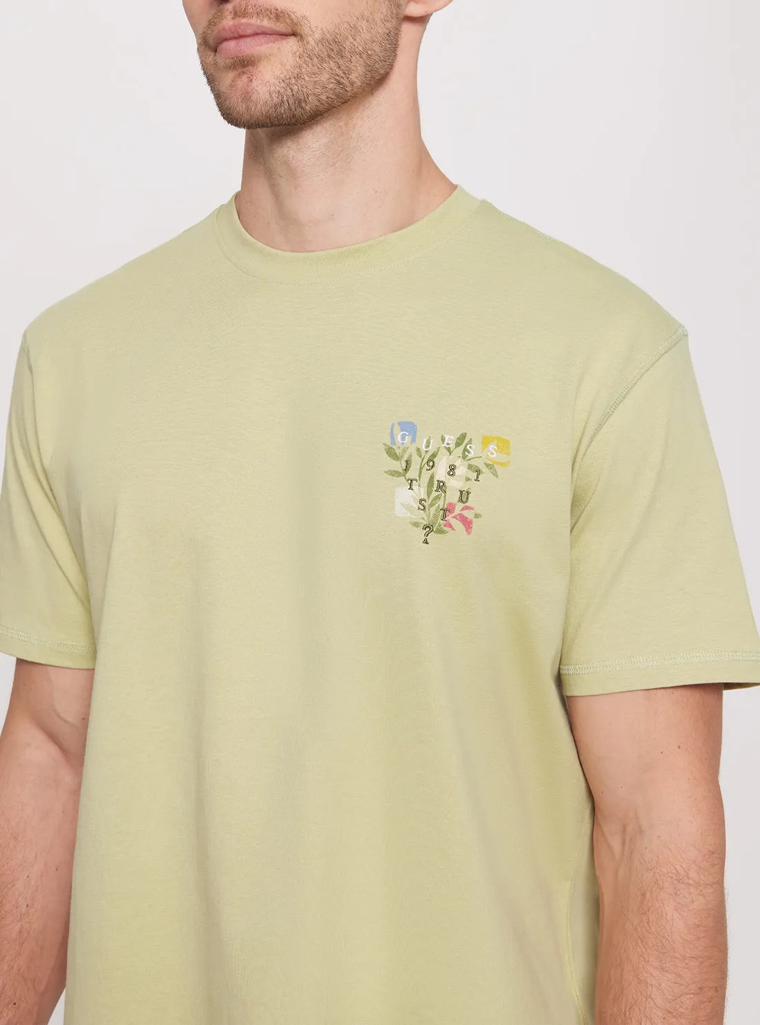 Eco Green Abstract Flower Logo T-Shirt Guess