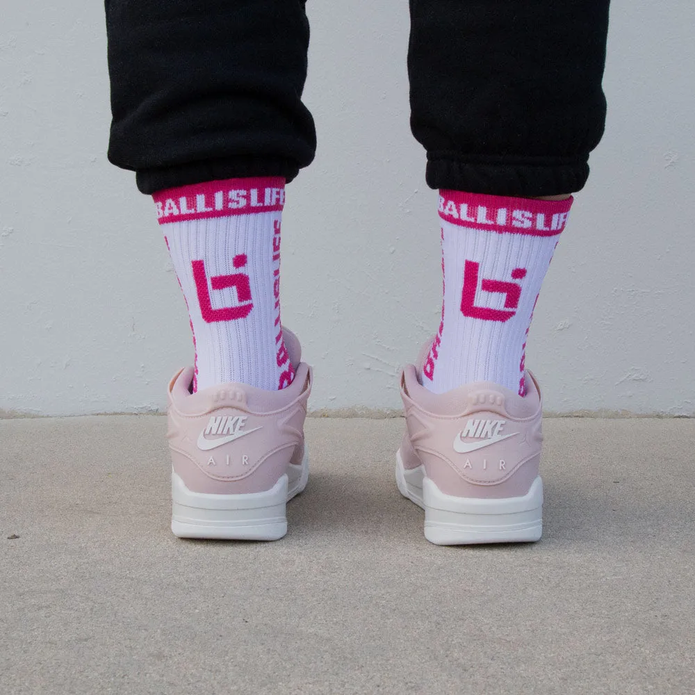 Elite Socks in White/Pink Ballislife