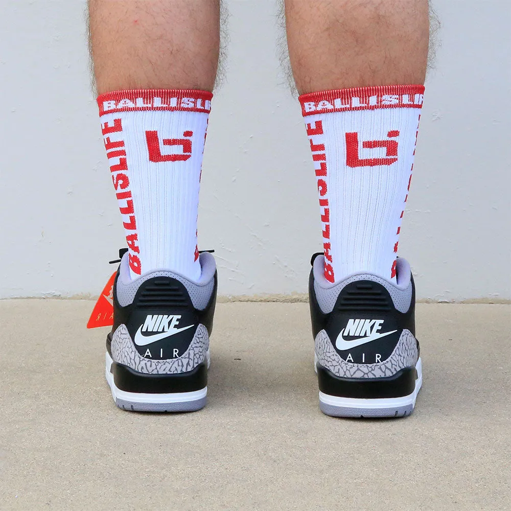 Elite Socks in White/Red Ballislife