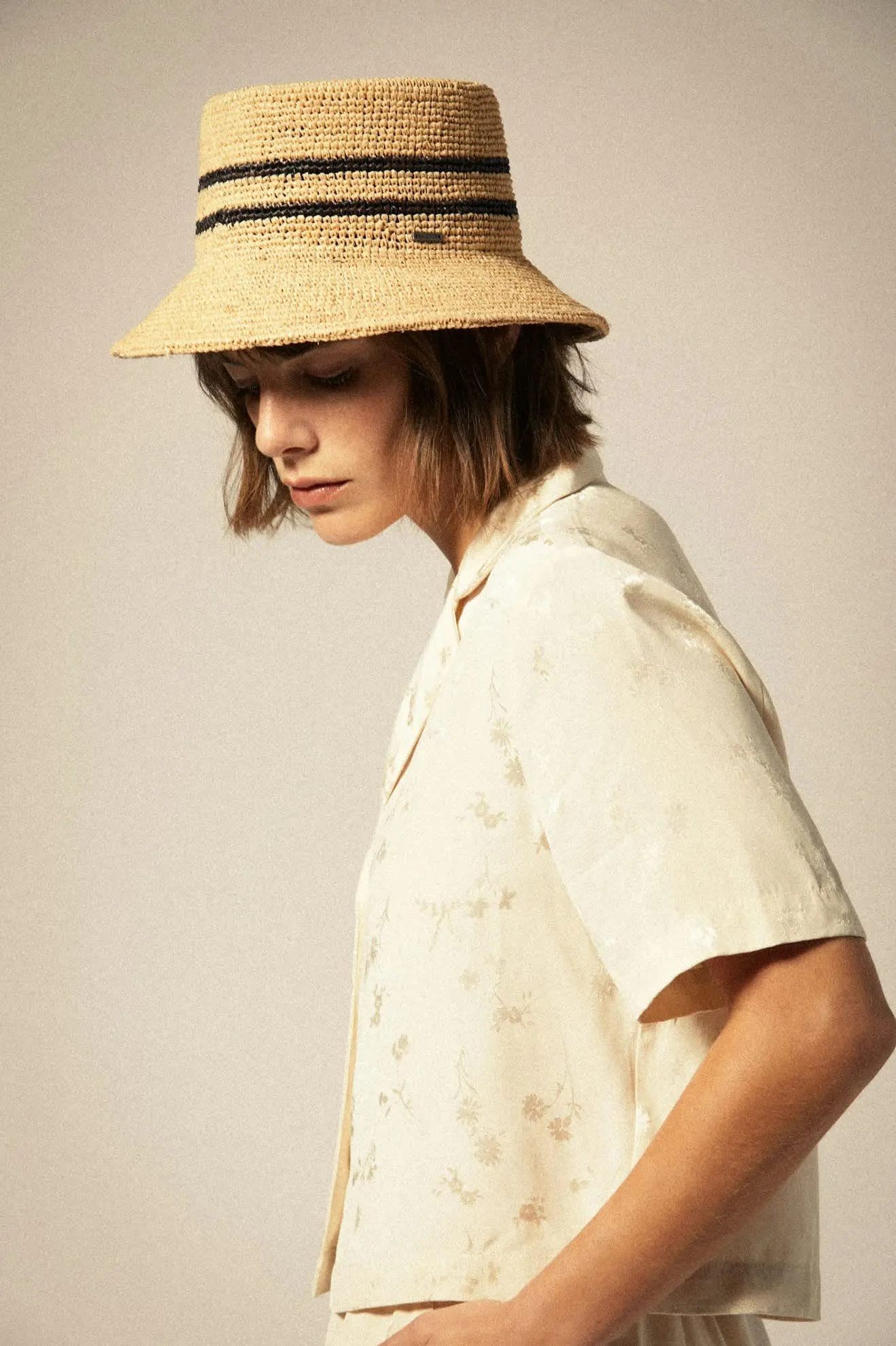 Ellee Straw Bucket Hat - Tan/Black Brixton