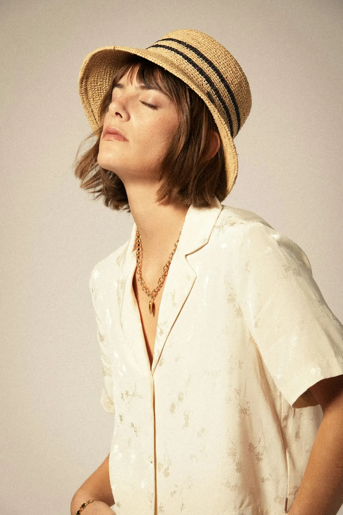 Ellee Straw Bucket Hat - Tan/Black Brixton