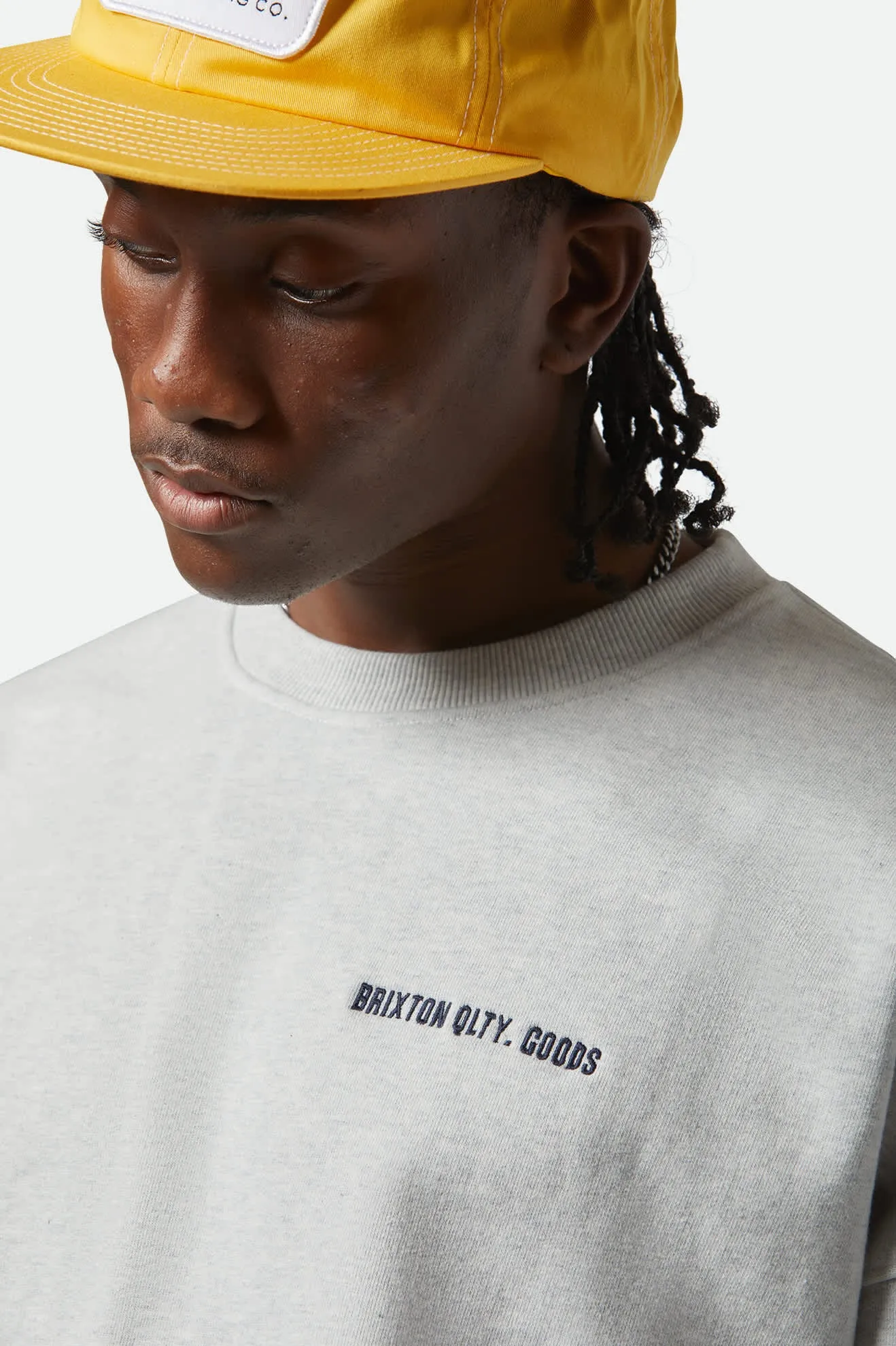 Embroidered Heavyweight Oversized Crew - Heather Grey Ash Brixton