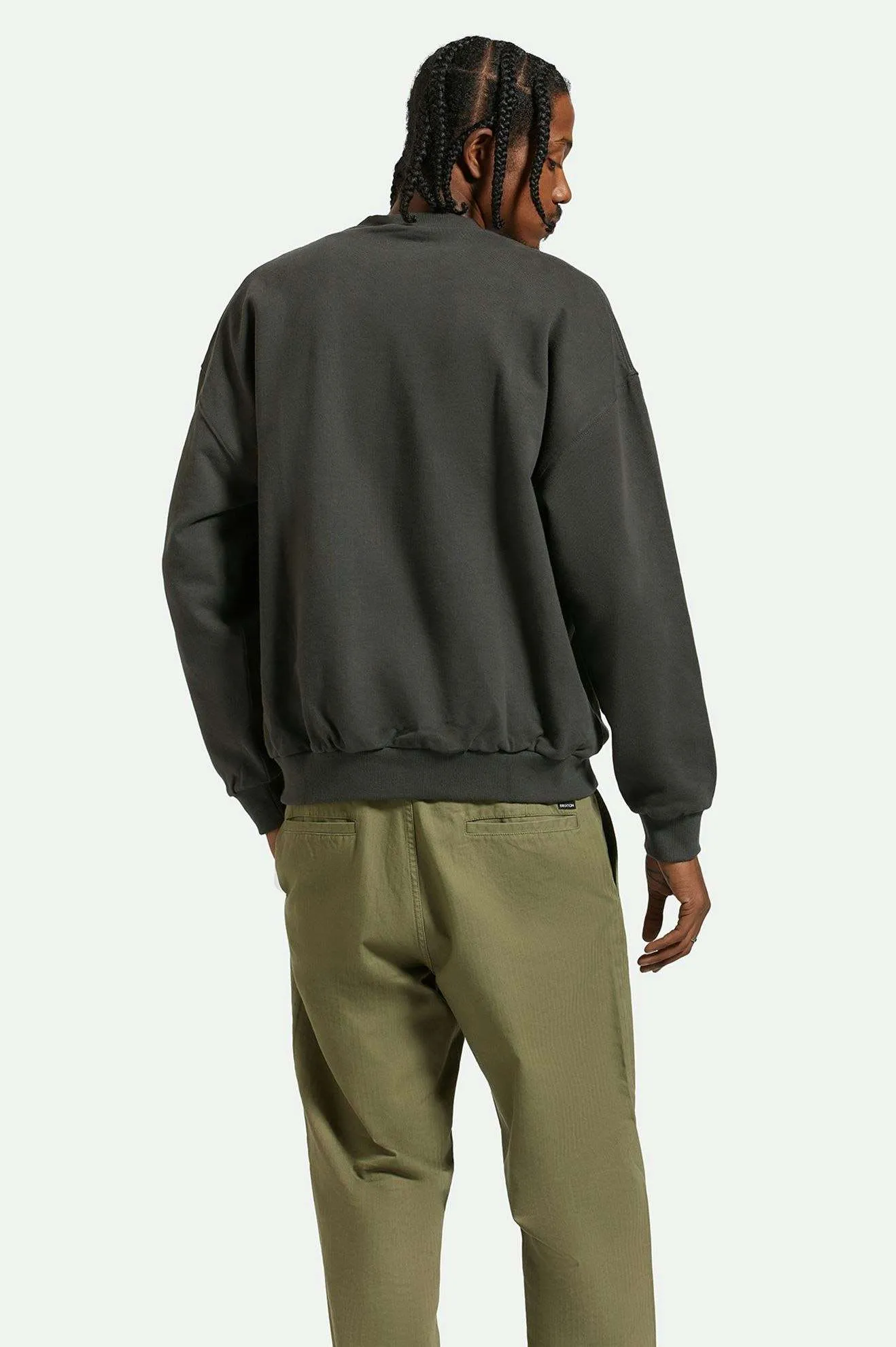 Embroidered Heavyweight Oversized Crew - Washed Black Brixton