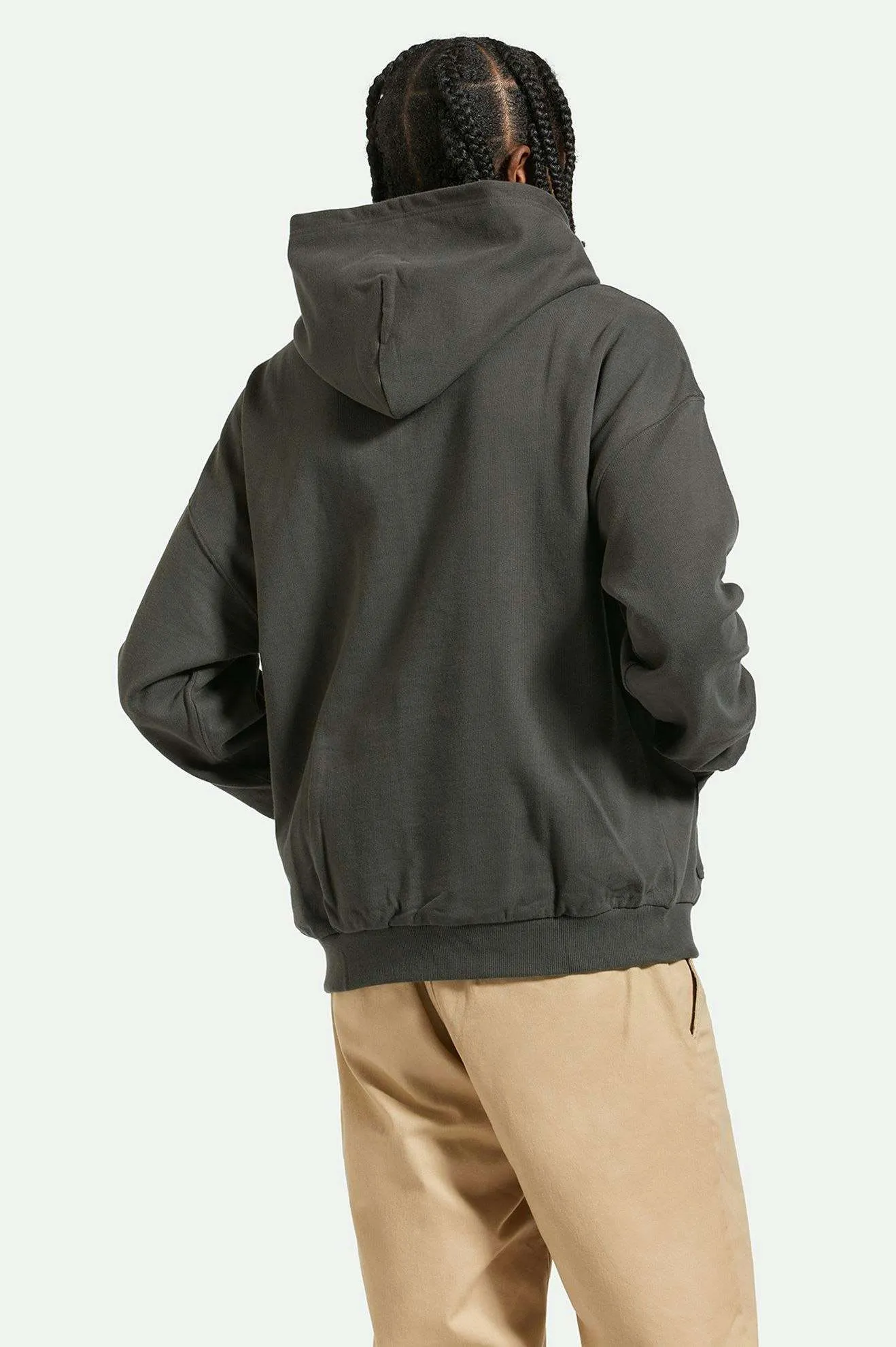 Embroidered Heavyweight Oversized Hoodie - Washed Black Brixton