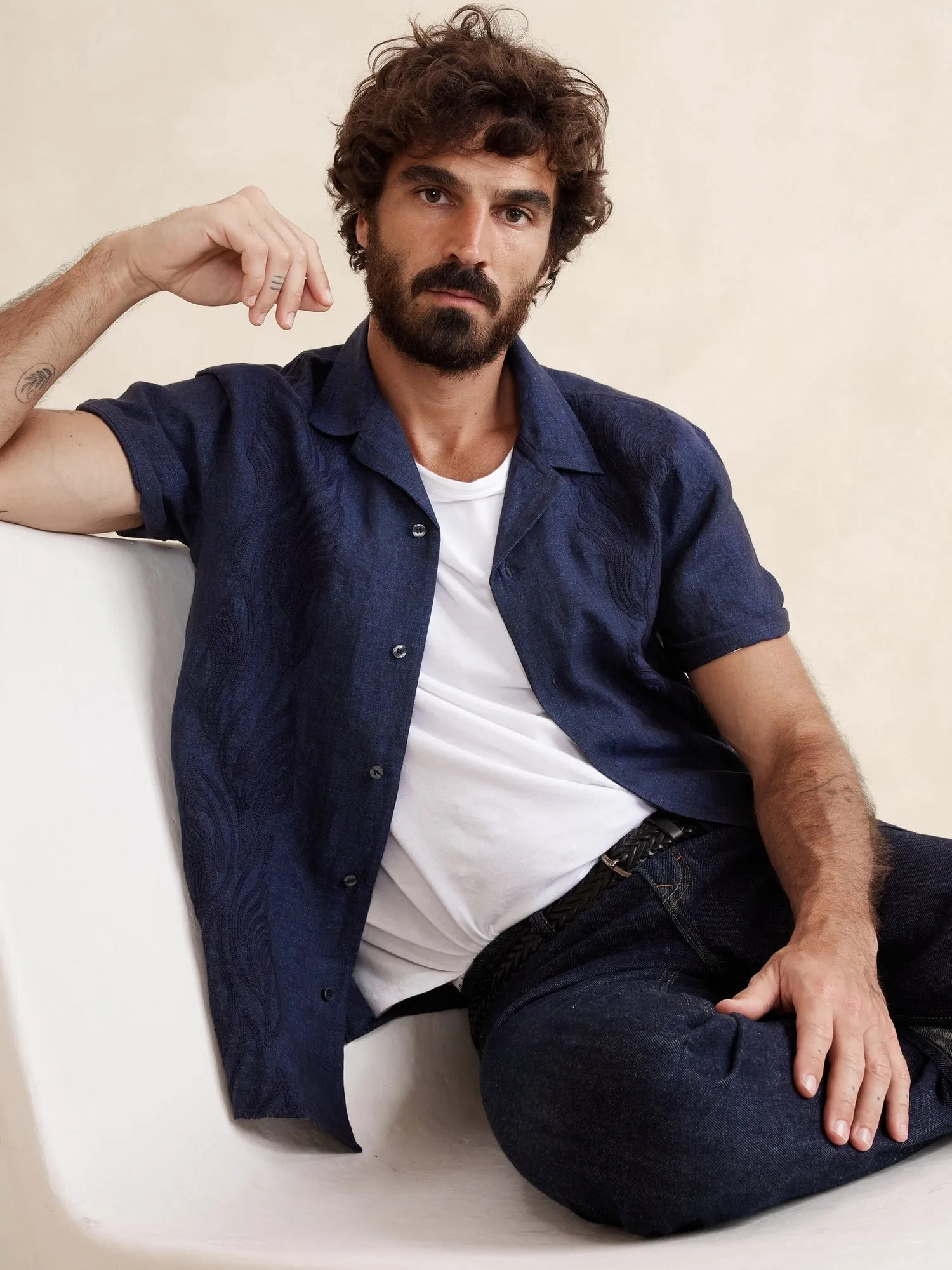 Embroidered Linen Resort Shirt Banana Republic