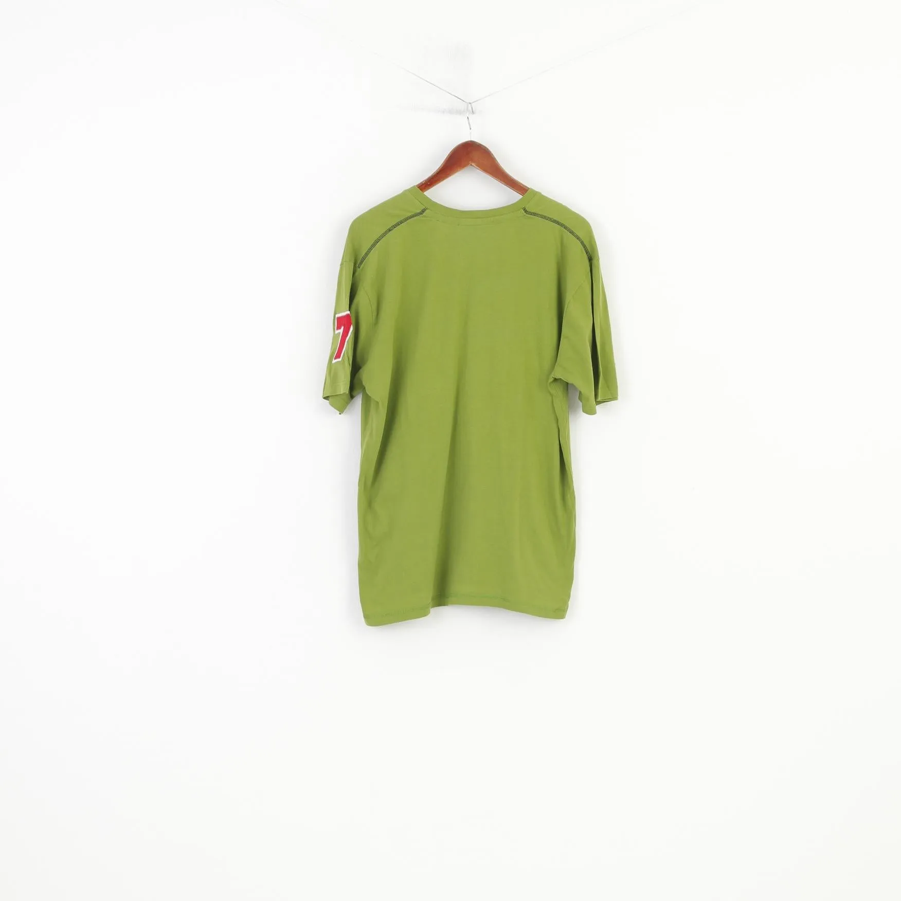 FC Seventy Two Men L T- Shirt Green Vintage Cotton Graphic 72 Classic Crew Neck Top