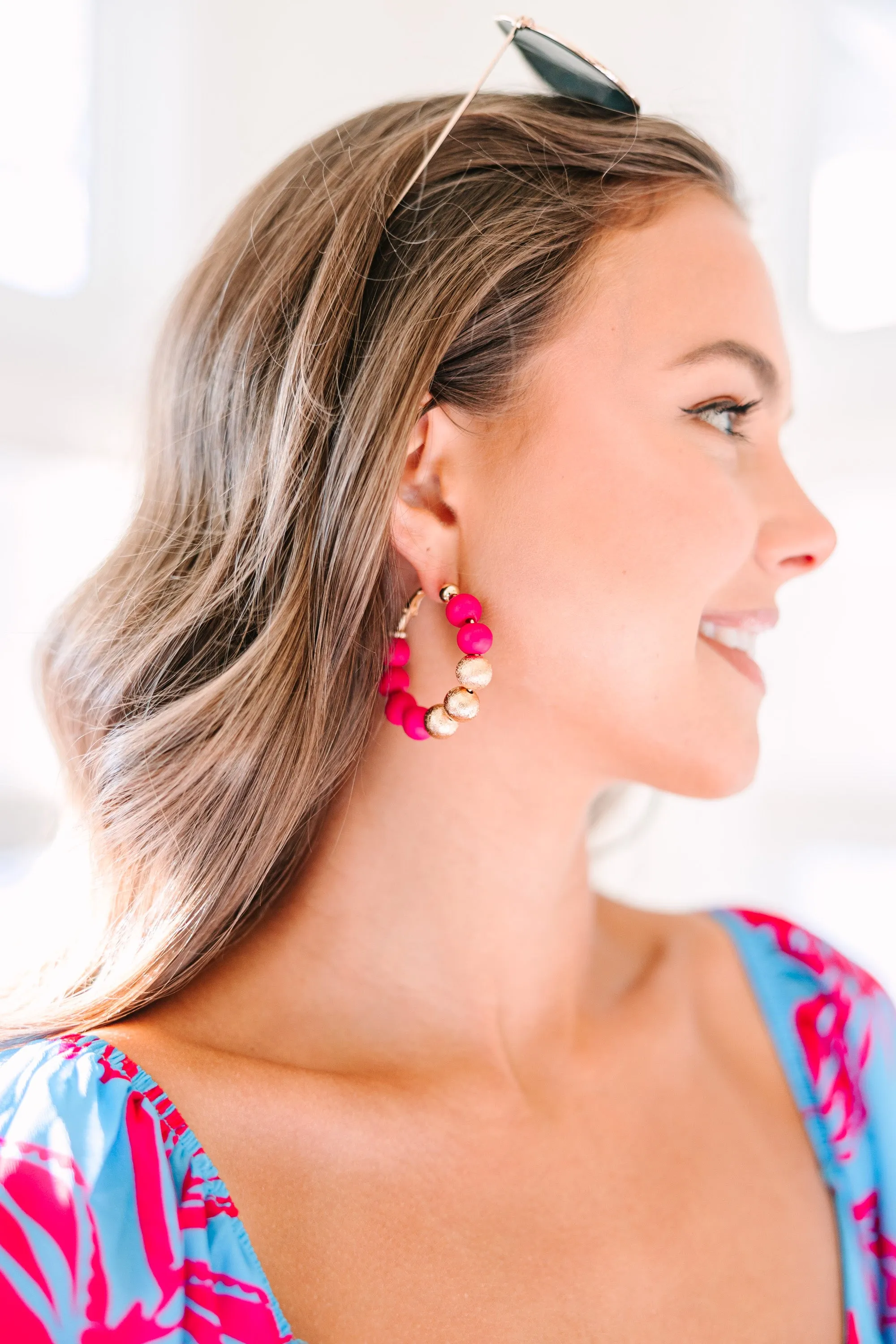 Feeling Bold Fuchsia Pink Beaded Earrings