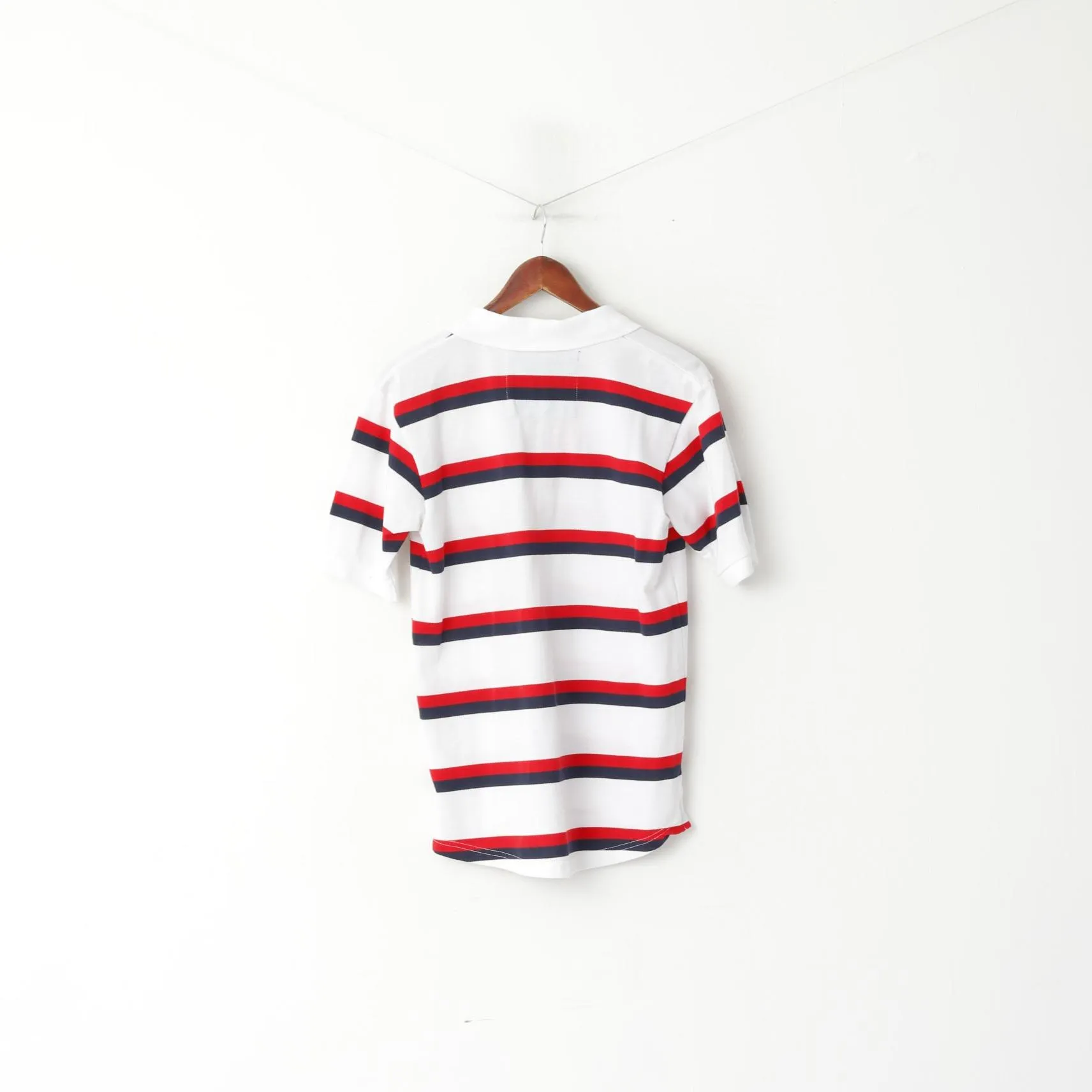 Fifa World Cup Brasil 2014 Men M Polo Shirt White Cotton Striped Sport Handball Top