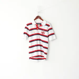 Fifa World Cup Brasil 2014 Men M Polo Shirt White Cotton Striped Sport Handball Top