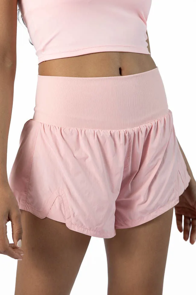 First Place Pink Ribbed Waistband Running Shorts