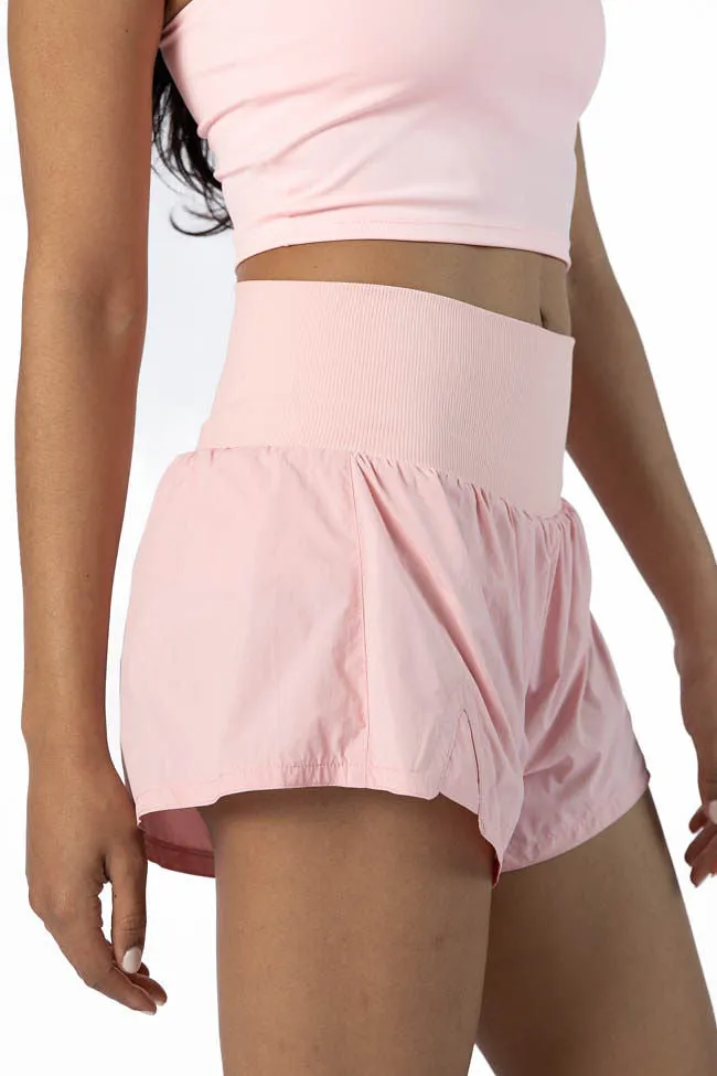First Place Pink Ribbed Waistband Running Shorts