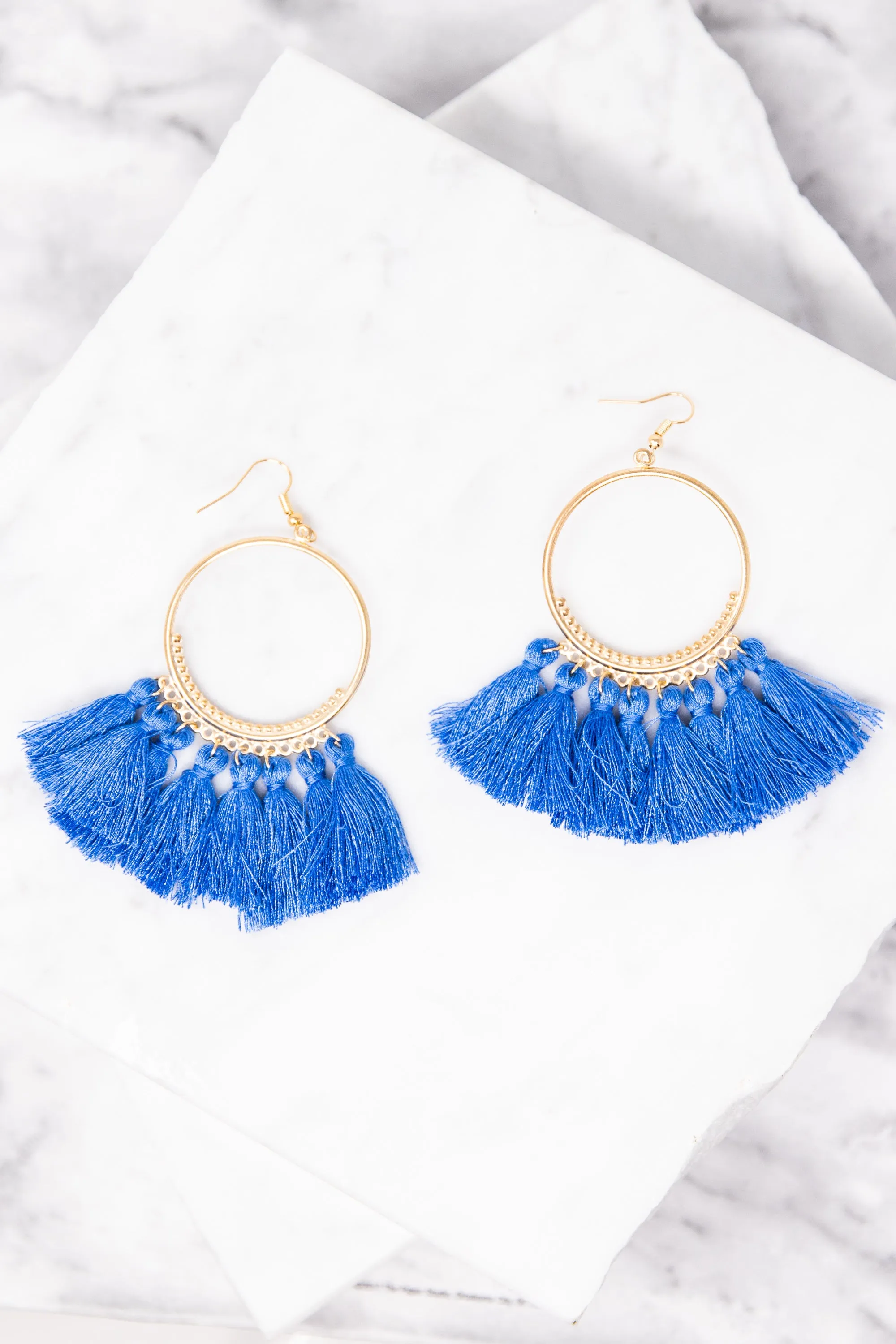 Flirting With Fun Light Blue Tassel Earrings