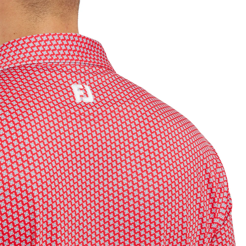 FootJoy Houndstooth Geo Lisle Polo Shirt - Hibiscus
