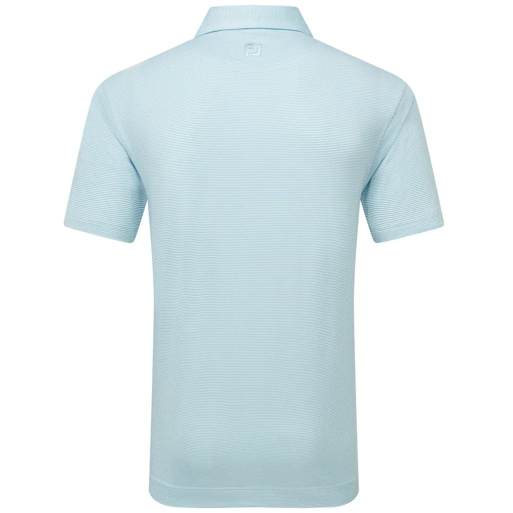 FootJoy Micro Feeder Stripe Lisle Polo Shirt - Light Blue/White