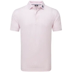 FootJoy Wiggle Print Lisle Polo Shirt - White/Skyway/Pink Lemonade