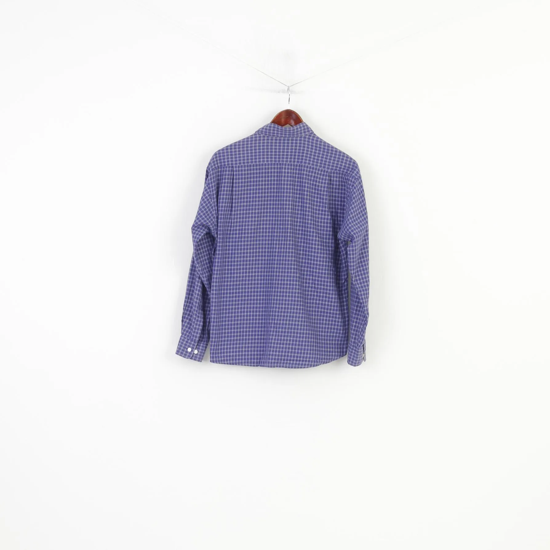 Francis Lai Men S Casual Shirt Checkered Buttons Down Collar Long Sleeve Navy Top