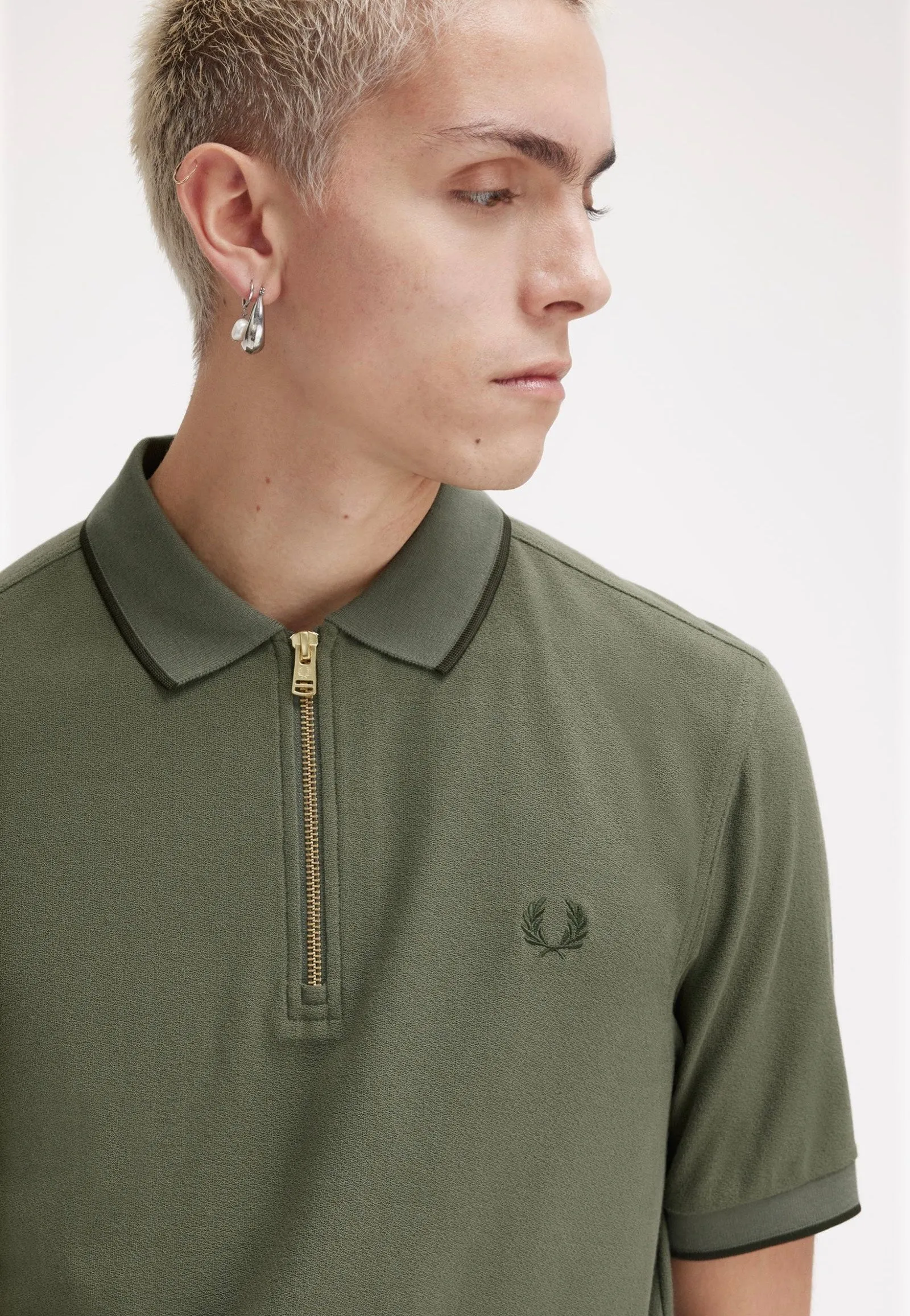 Fred Perry - Crepe Pique Zip Neck Laurel Wreath Green - Polo