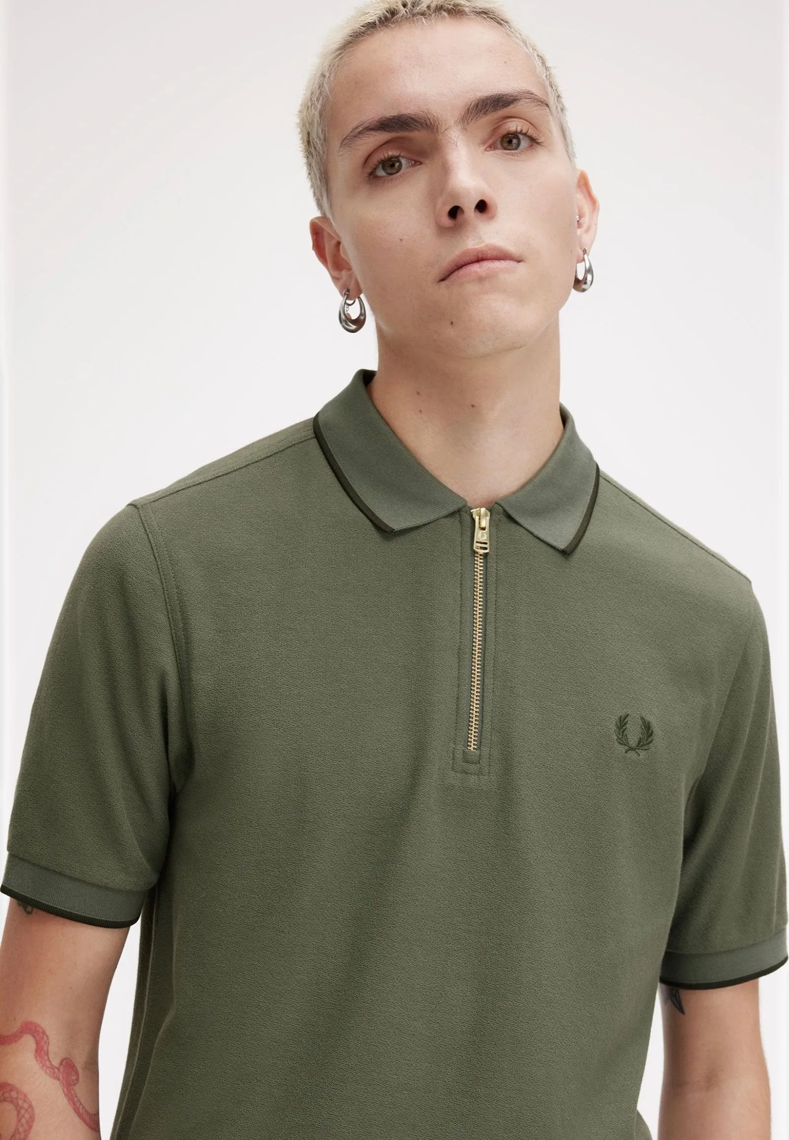 Fred Perry - Crepe Pique Zip Neck Laurel Wreath Green - Polo
