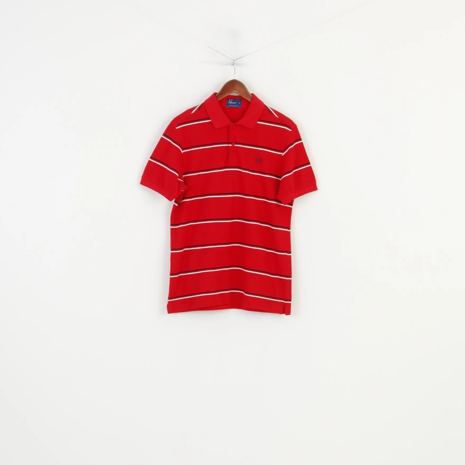 Fred Perry Men M Polo Shirt Red Cotton Pique Striped Detailed Buttons Vintage Top