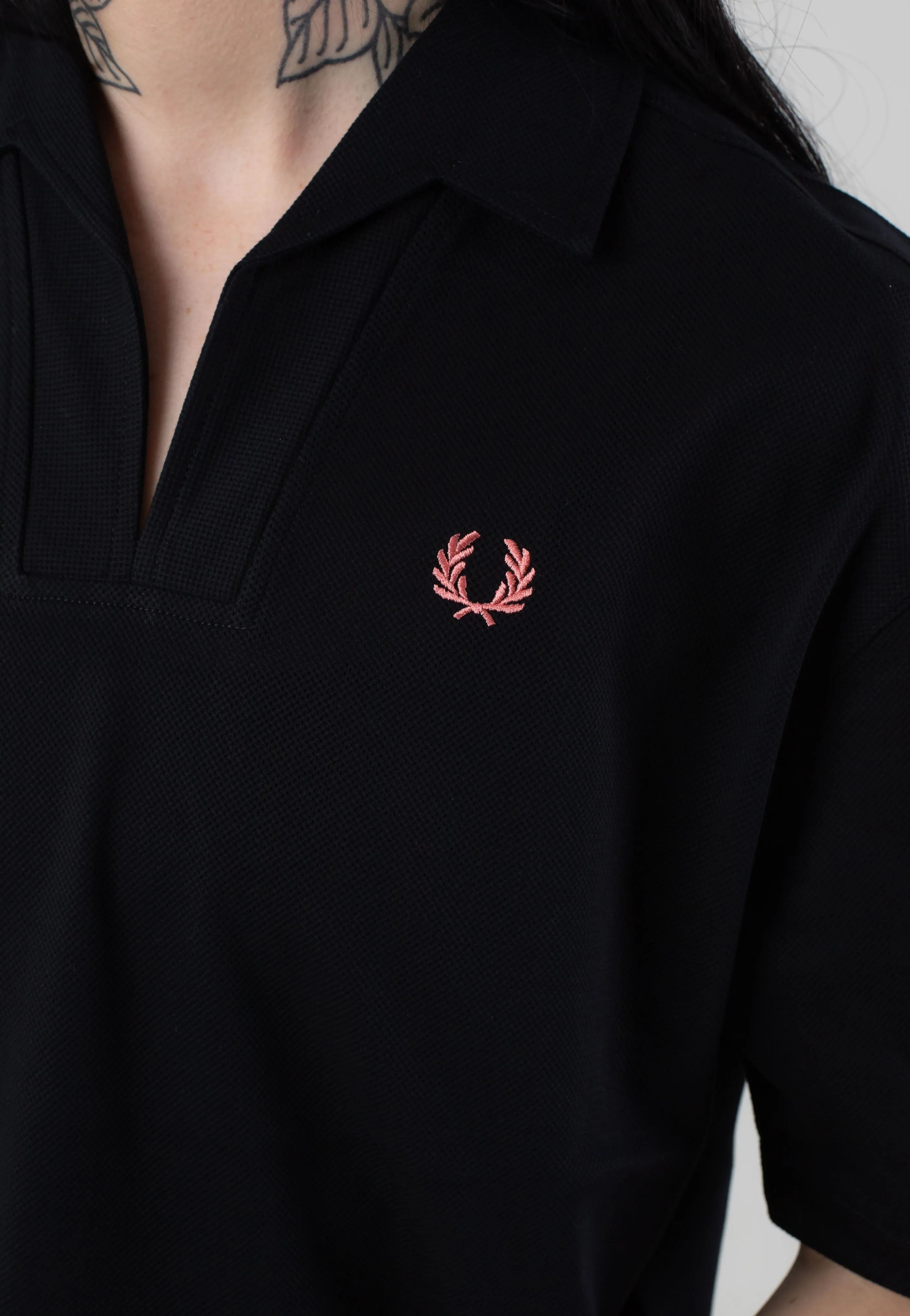 Fred Perry - Open Collar Mesh Black - Polo