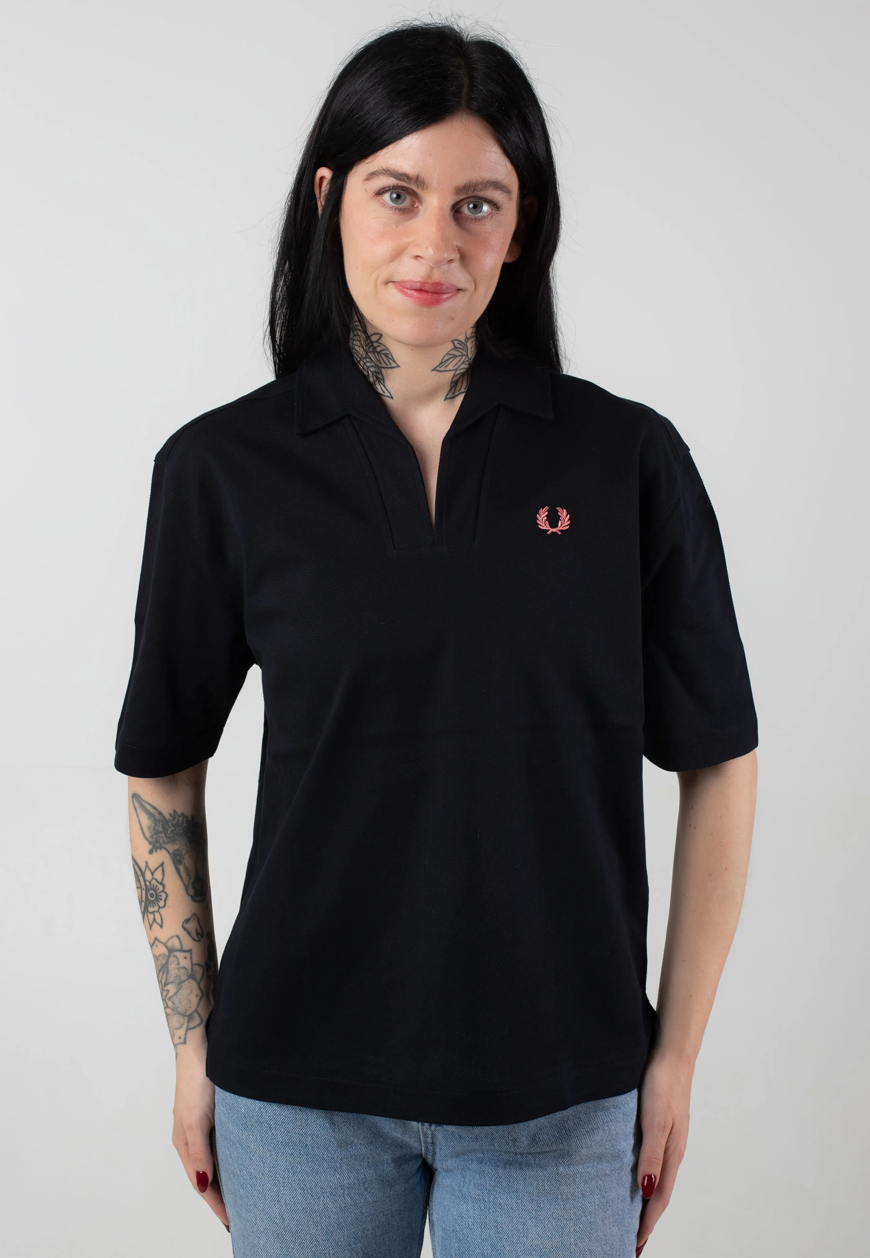 Fred Perry - Open Collar Mesh Black - Polo