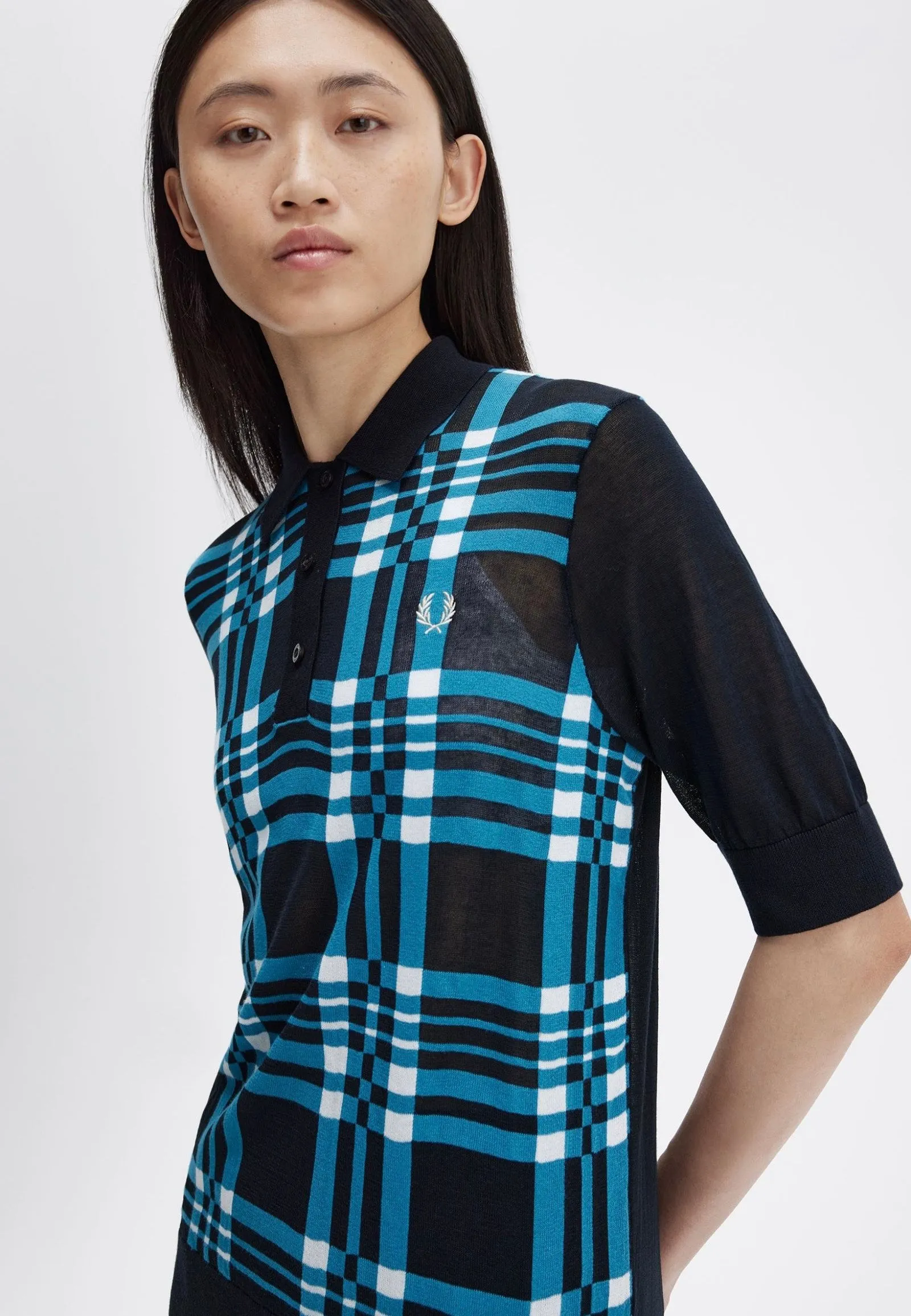 Fred Perry - Sheer Tartan Knitted Navy - Polo