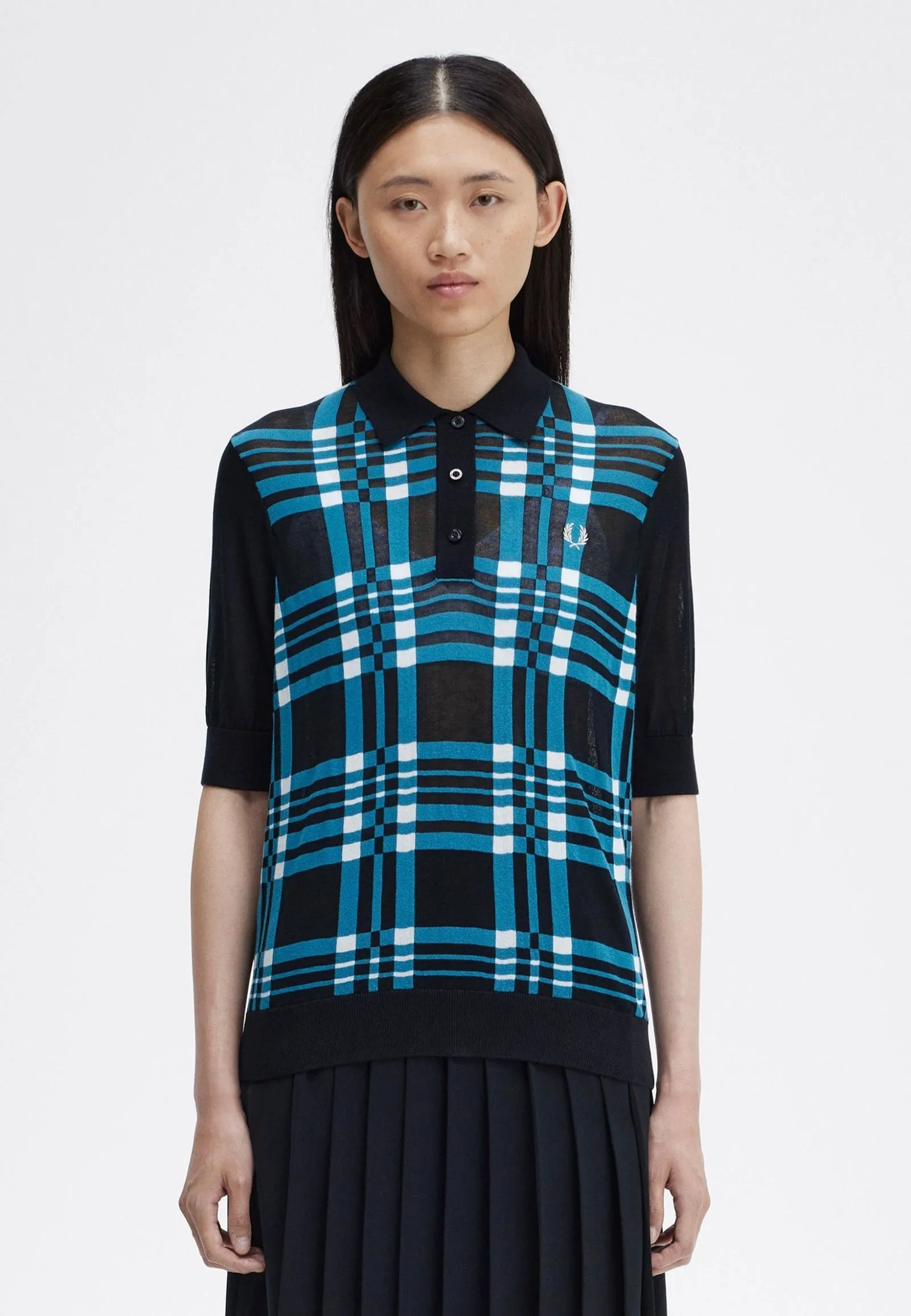 Fred Perry - Sheer Tartan Knitted Navy - Polo