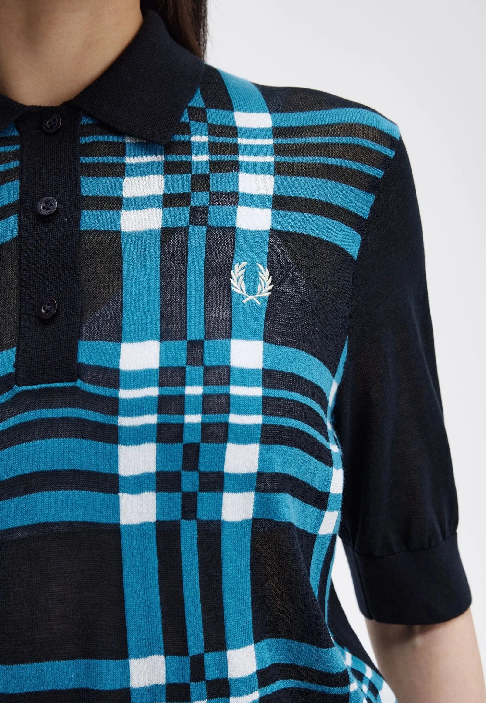 Fred Perry - Sheer Tartan Knitted Navy - Polo