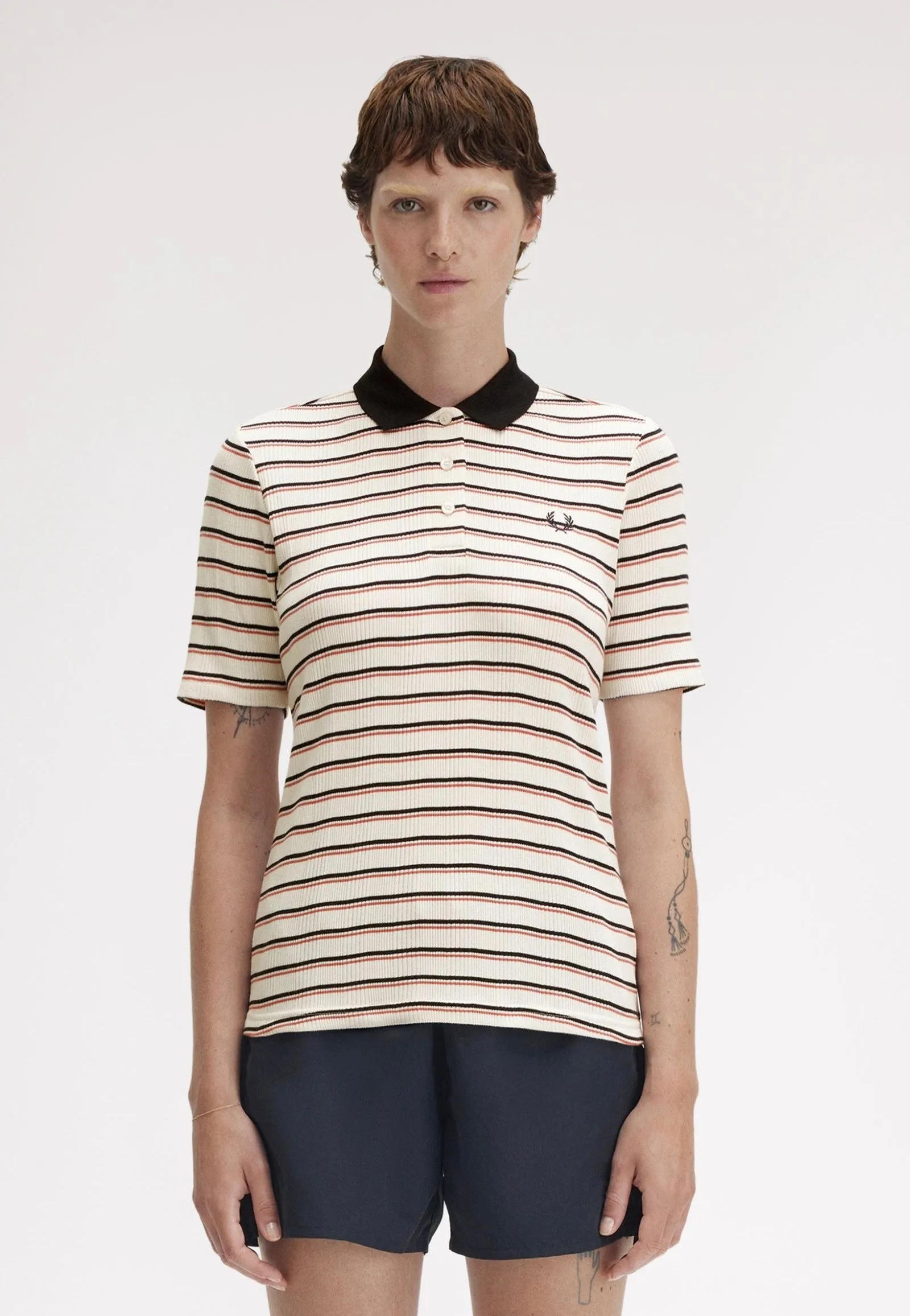 Fred Perry - Striped Ribbed Silky Peach - Polo
