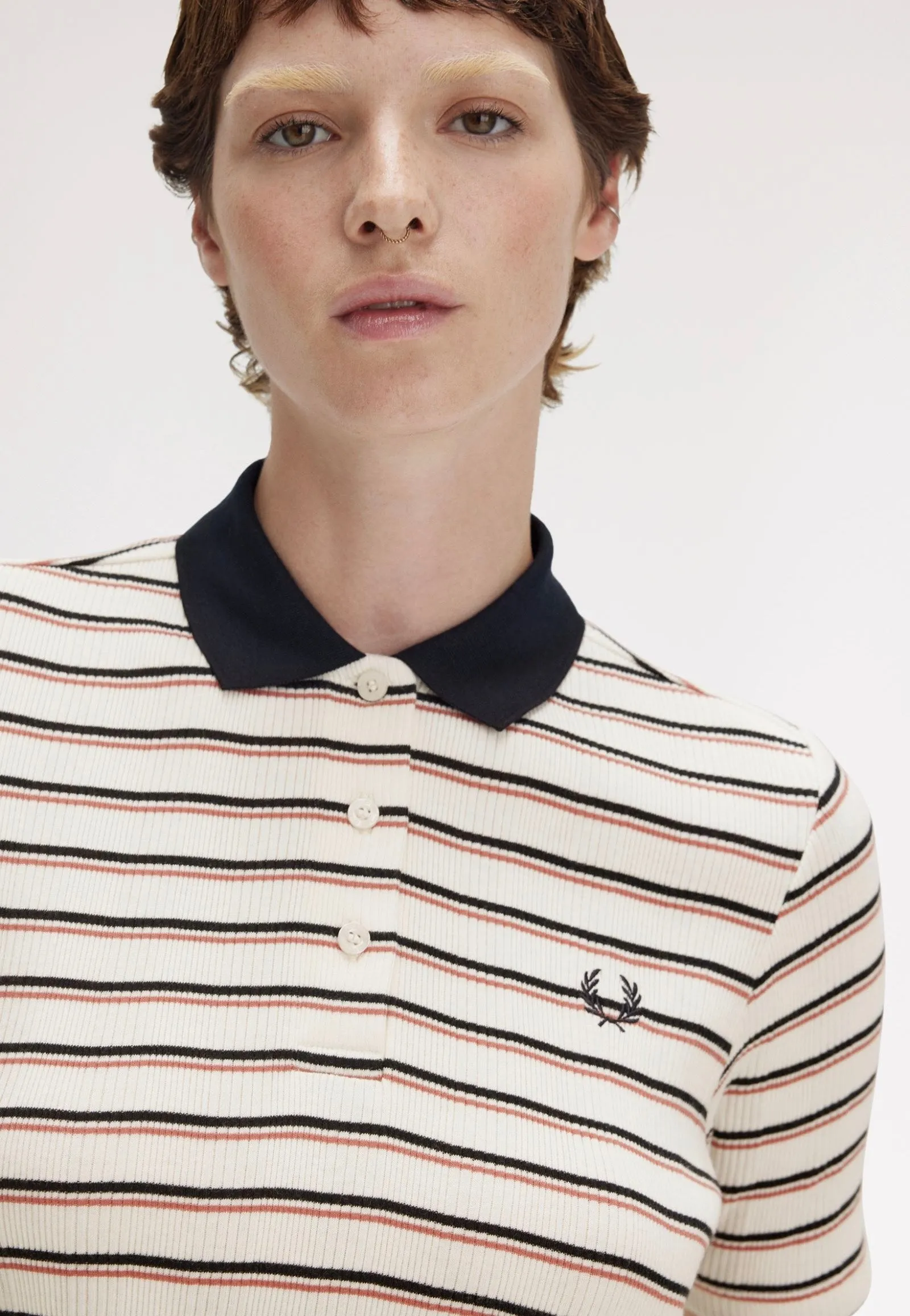 Fred Perry - Striped Ribbed Silky Peach - Polo