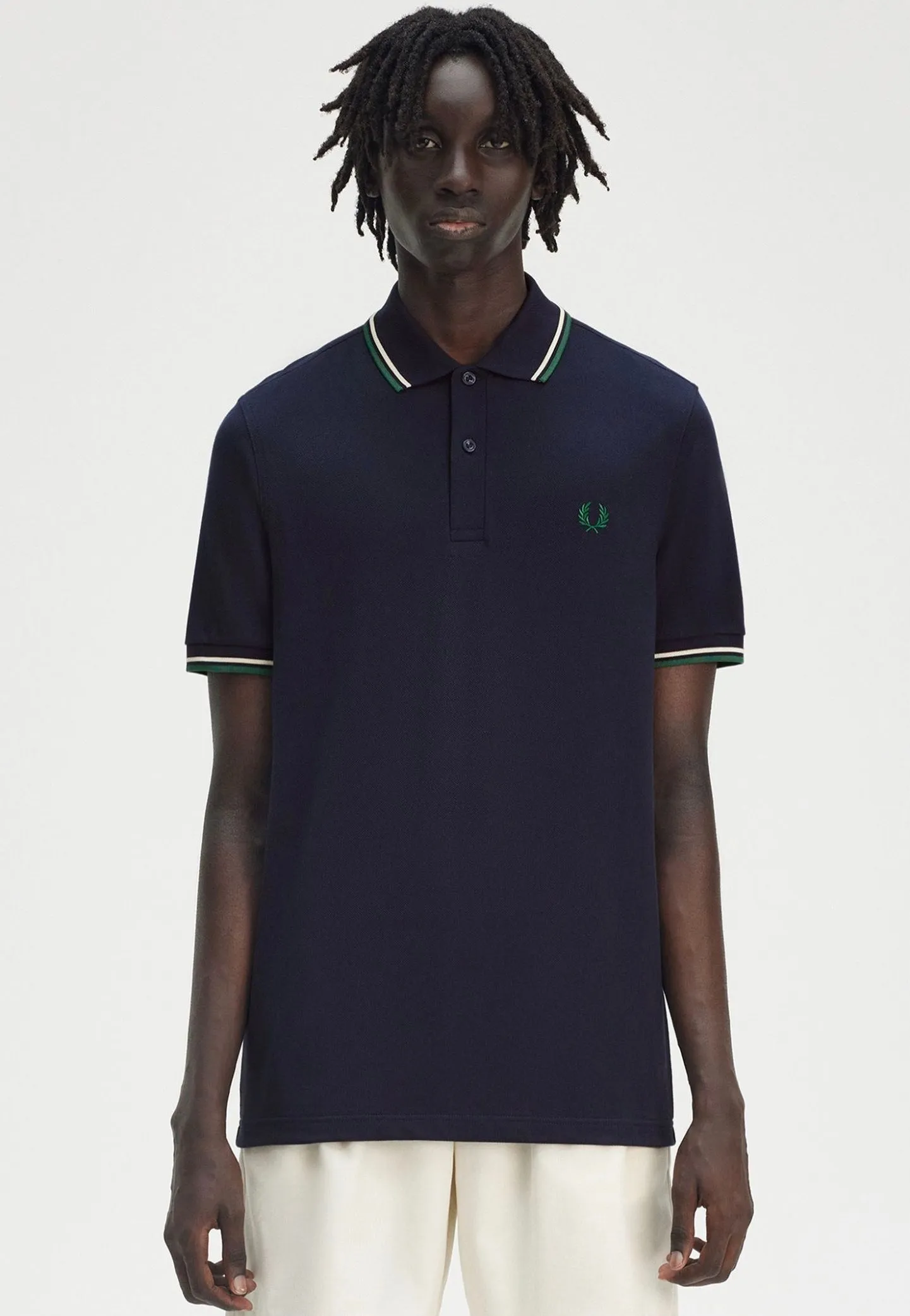 Fred Perry - Twin Tipped Dark Carbon/Light Ecru/Label Green - Polo