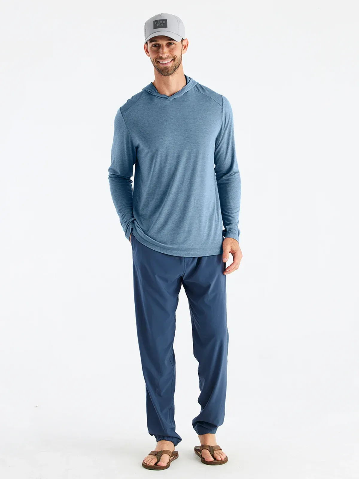 Free Fly Men's Bamboo Shade Hoodie in Heather Slate Blue