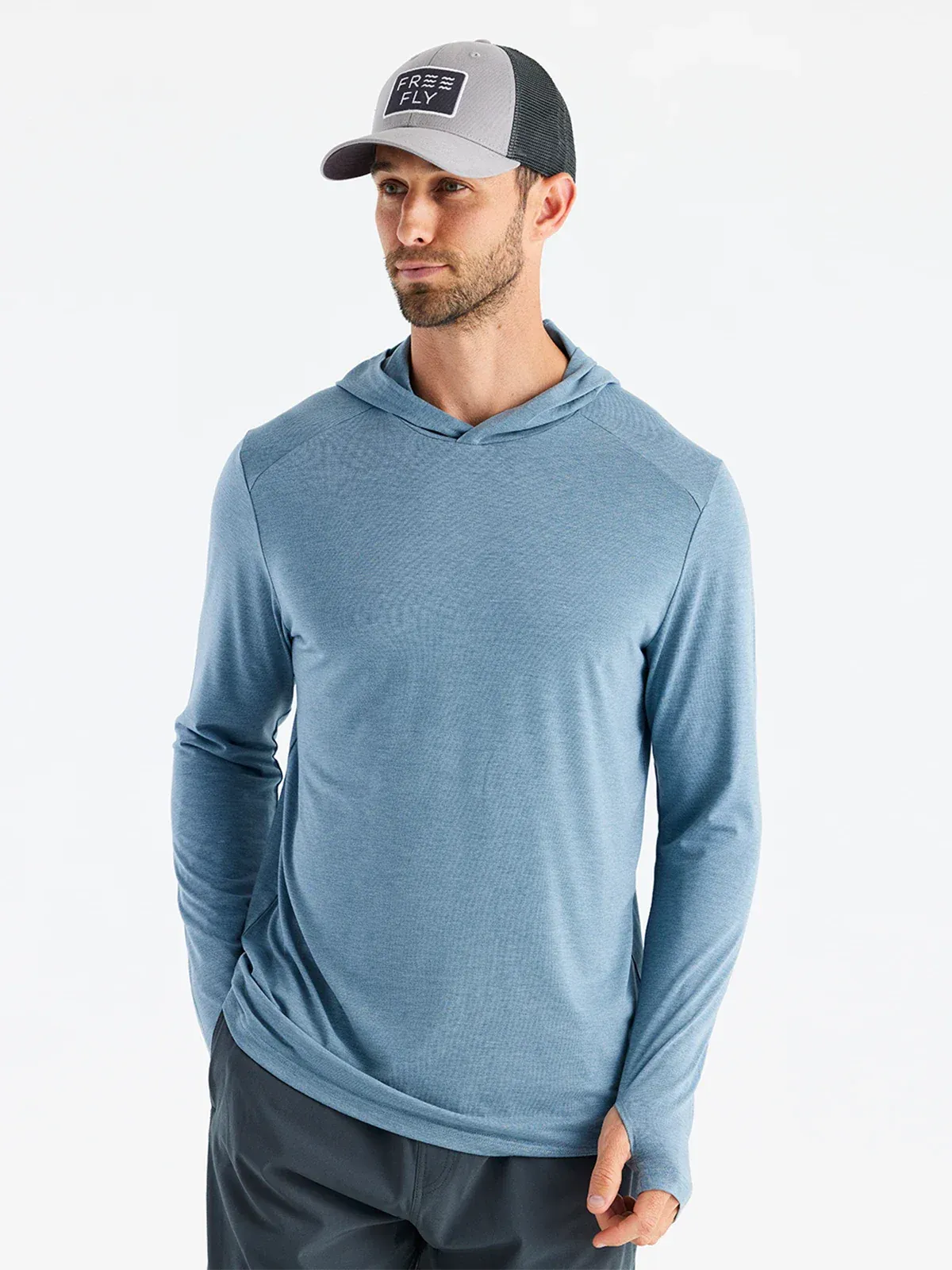 Free Fly Men's Bamboo Shade Hoodie in Heather Slate Blue