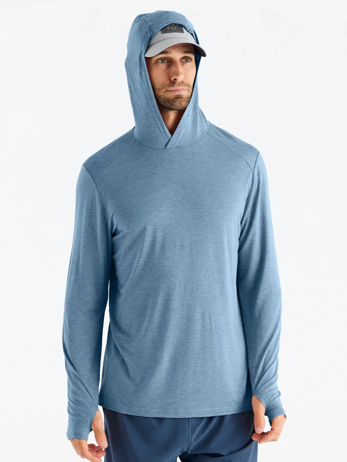 Free Fly Men's Bamboo Shade Hoodie in Heather Slate Blue