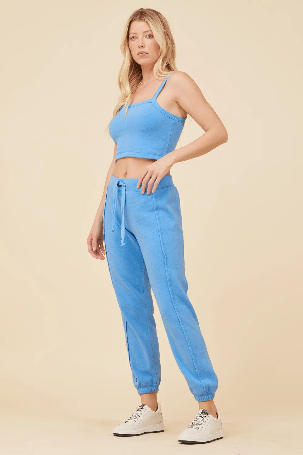 French Blue Solid Burnout Fleece Tank