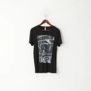 G-Star RAW Men L Shirt Black Cotton V Neck Cotton Graphic Levion 1 Slim Top