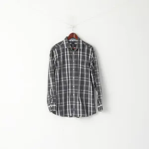 GANT Men L Casual Shirt Gray Check Cotton Del Mar Poplin Dress Fit Long Sleeve Top