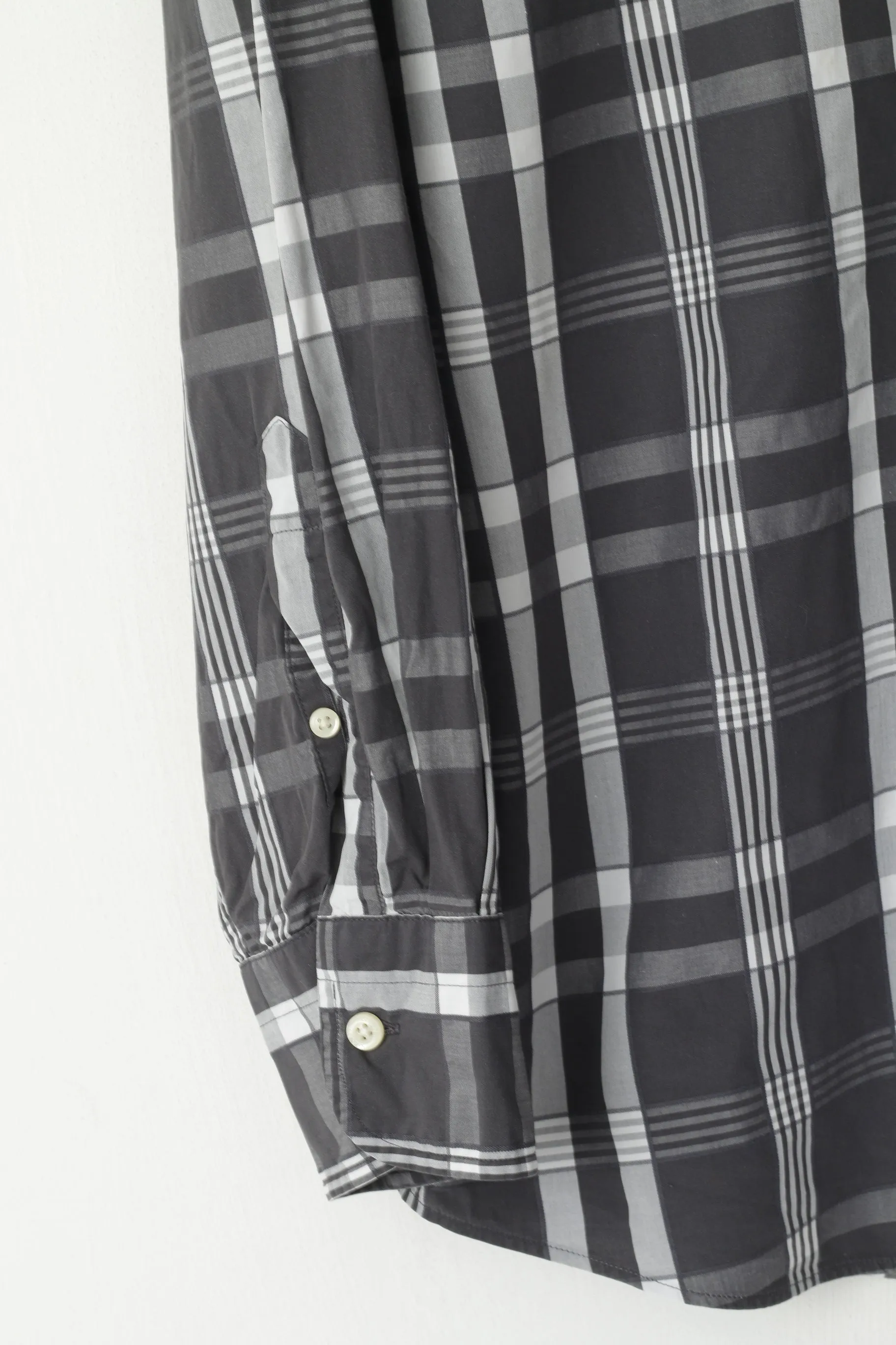 GANT Men L Casual Shirt Gray Check Cotton Del Mar Poplin Dress Fit Long Sleeve Top
