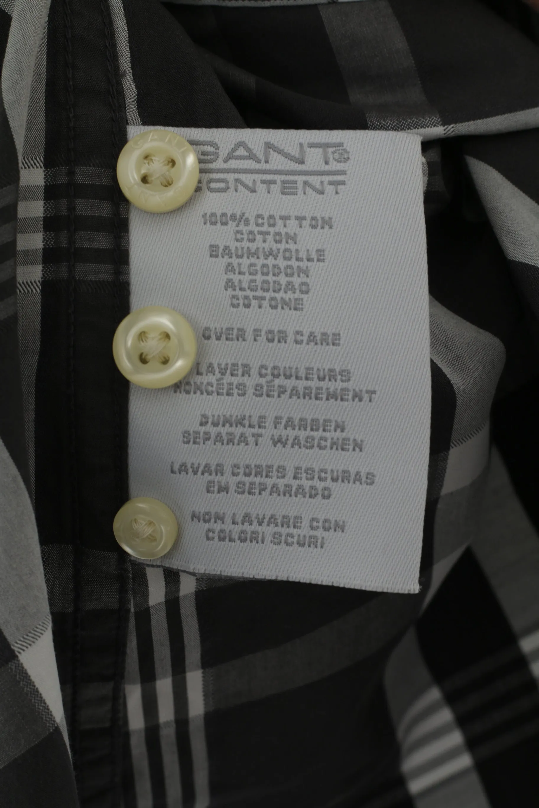 GANT Men L Casual Shirt Gray Check Cotton Del Mar Poplin Dress Fit Long Sleeve Top