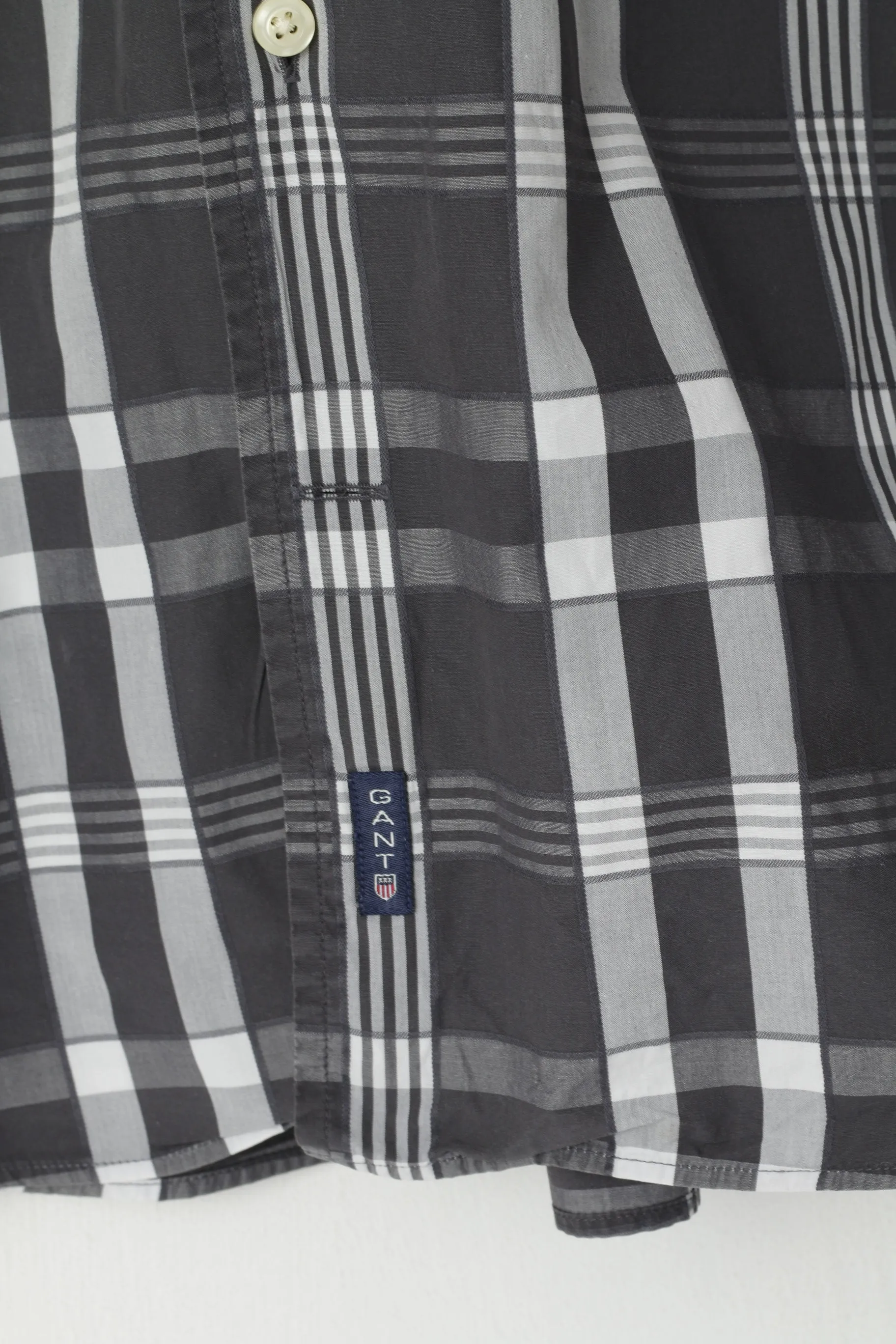 GANT Men L Casual Shirt Gray Check Cotton Del Mar Poplin Dress Fit Long Sleeve Top