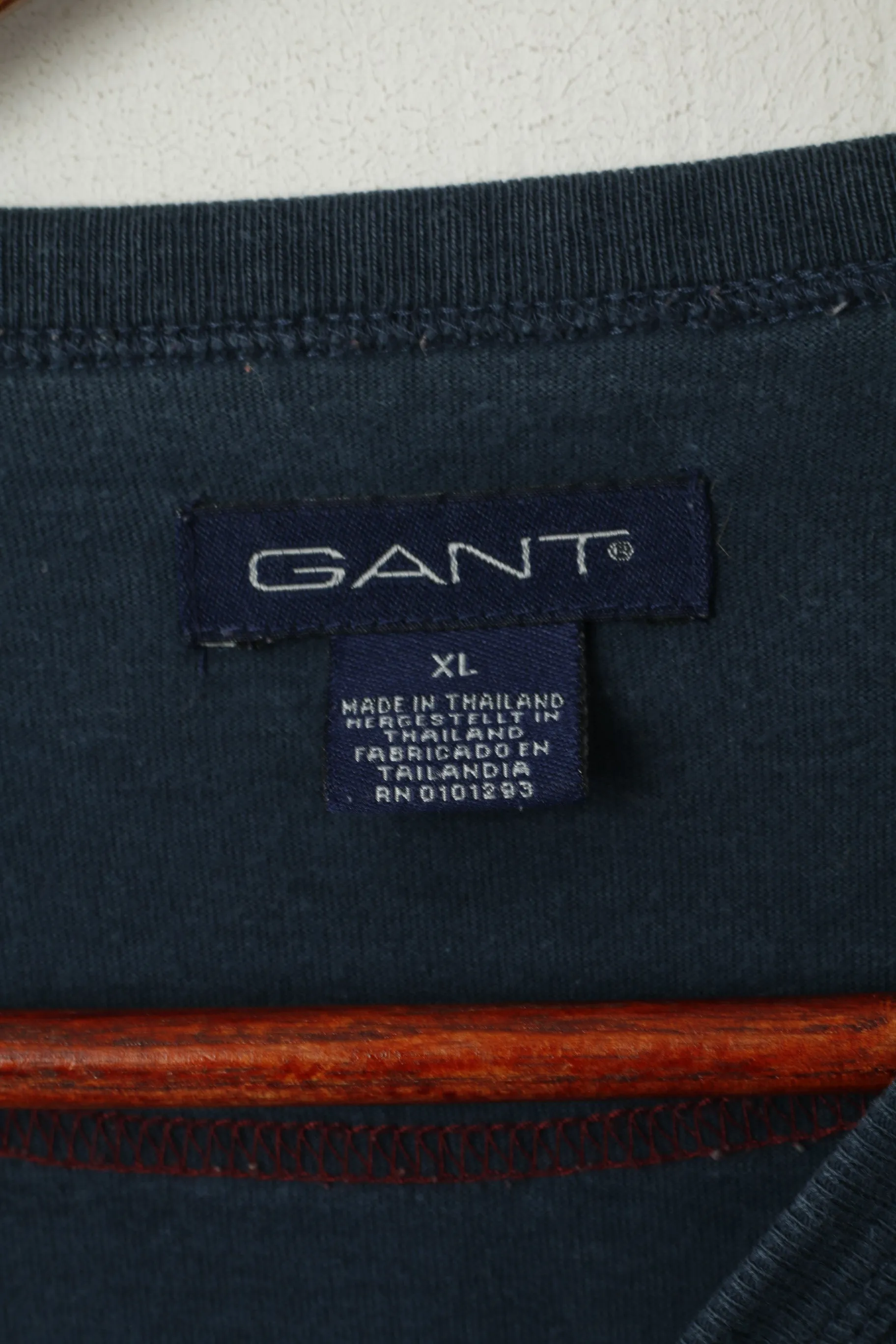 GANT Men XL Long Sleeved Shirt Navy Cotton New Haven Emroidered Crew Neck Top
